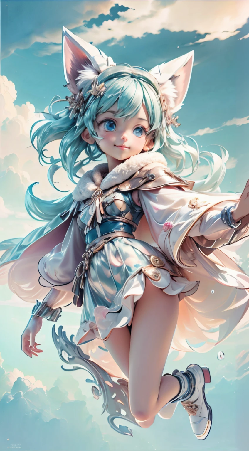 Anime girl with blue hair and a white dress is flying in the sky。, very detailed Artgerm, anime style 4 k, anime goddess, Anime art wallpaper 8k, Trending on ArtStation pixiv, 8k high quality detailed art, ArtGerm on ArtStation Pixiv, Detailed Digital Anime Art, anime art wallpaper 4k, anime art wallpaper 4k