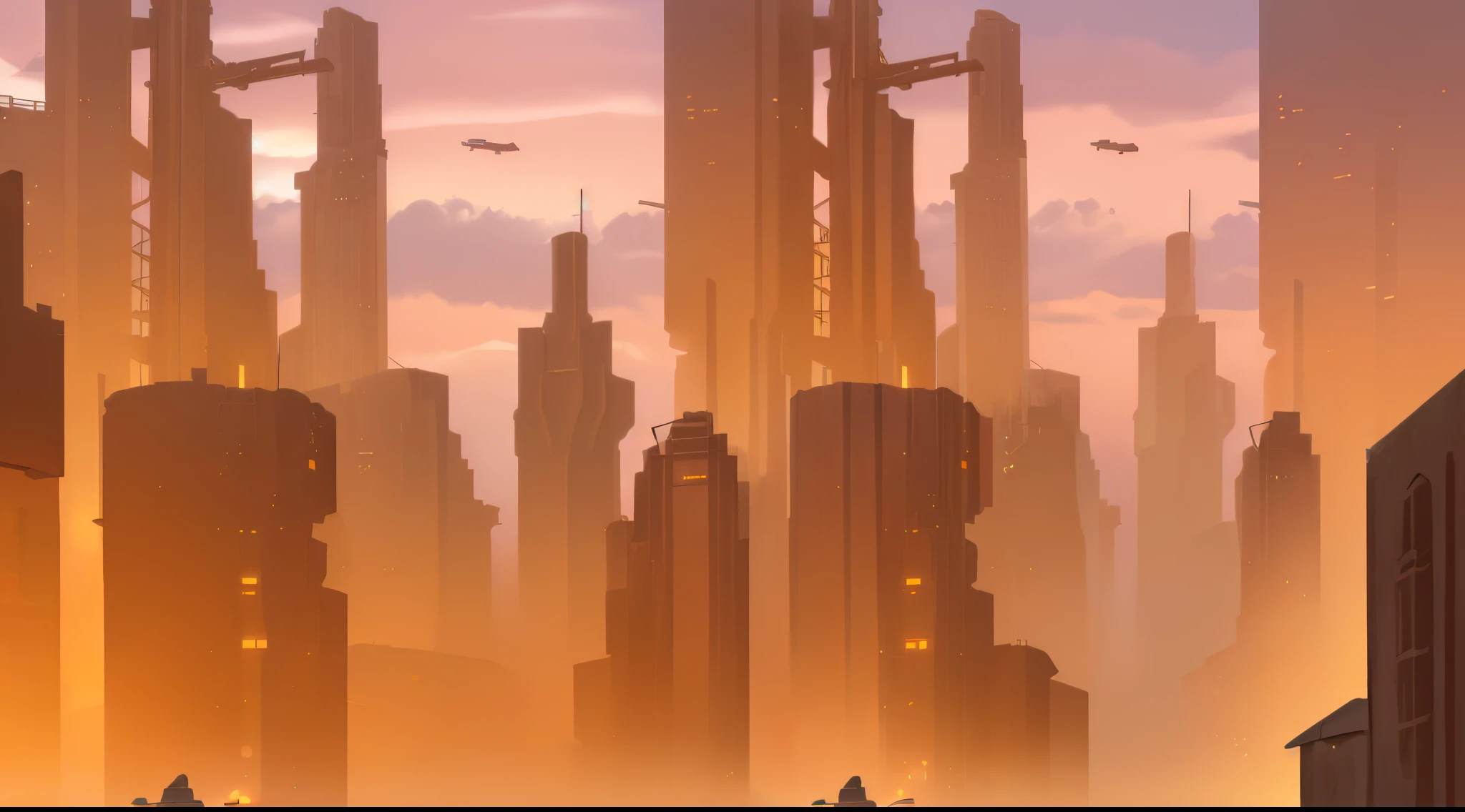 (Ancient city) with simple buildings and sunset sky ,front views, ((epic city), (ultra-clear)