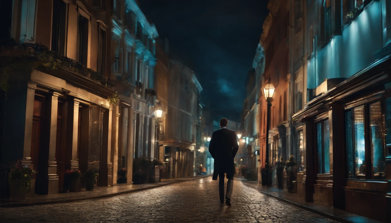 Very beautiful man 3D,Walking in the city late at night,Large depth of field perspective,Dreamism,Vivid effects and details,Excellent picture quality,A high resolution