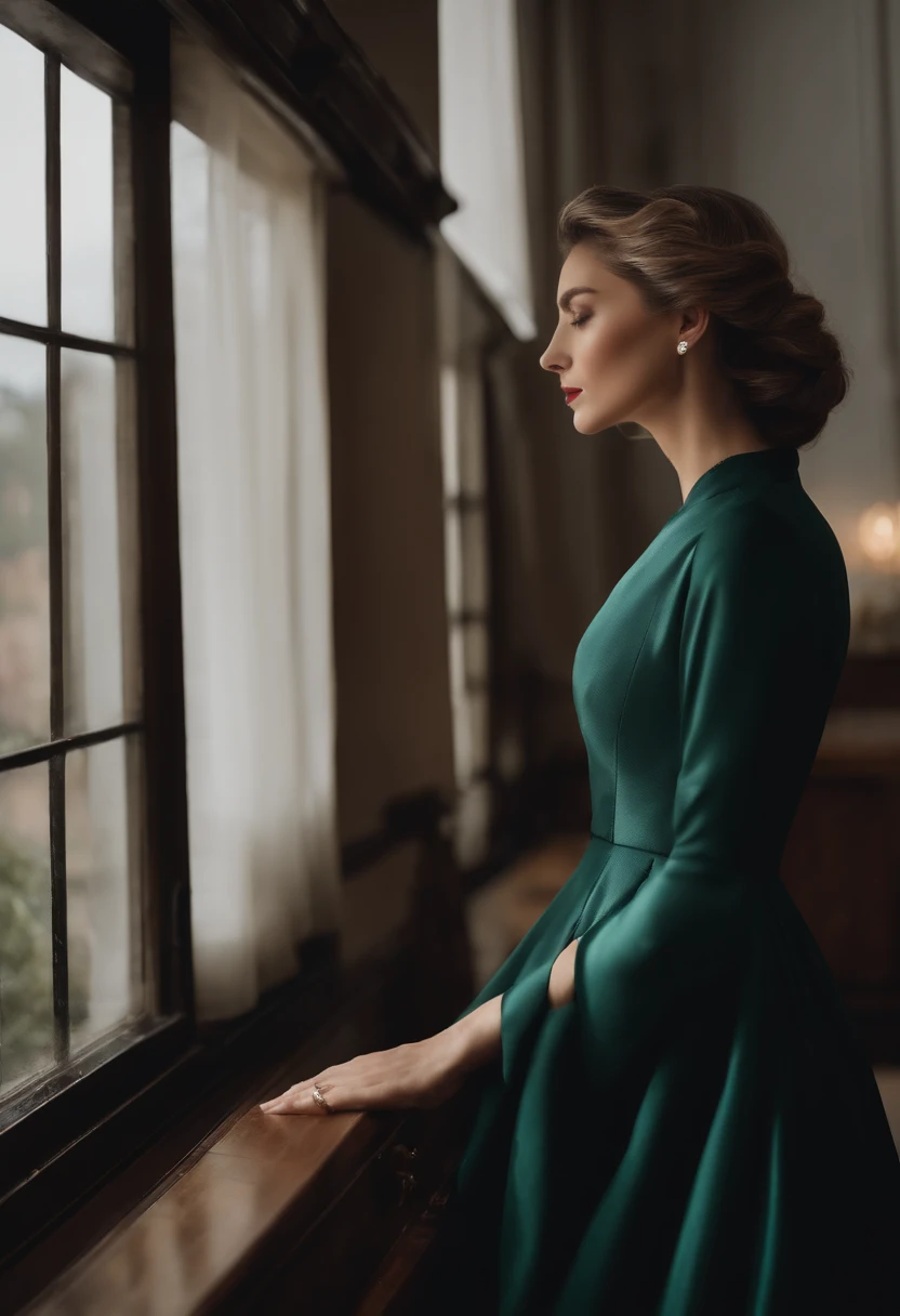 Middle-aged beauty、Stand confidently、Stylish hairstyle、The movements are smooth、ellegance、well dressed、Cross your hands naturally、inside in room