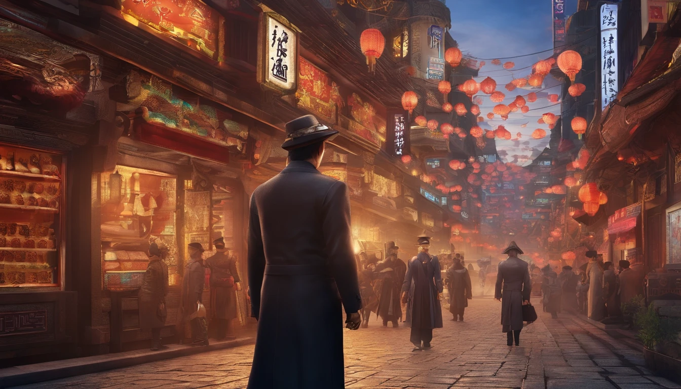 Very beautiful man 3D,Walking in the city late at night,Character vistas,Large depth of field perspective,New Year atmosphere,chinese fantasy,Dreamism,Vivid effects and details,Excellent picture quality,A high resolution