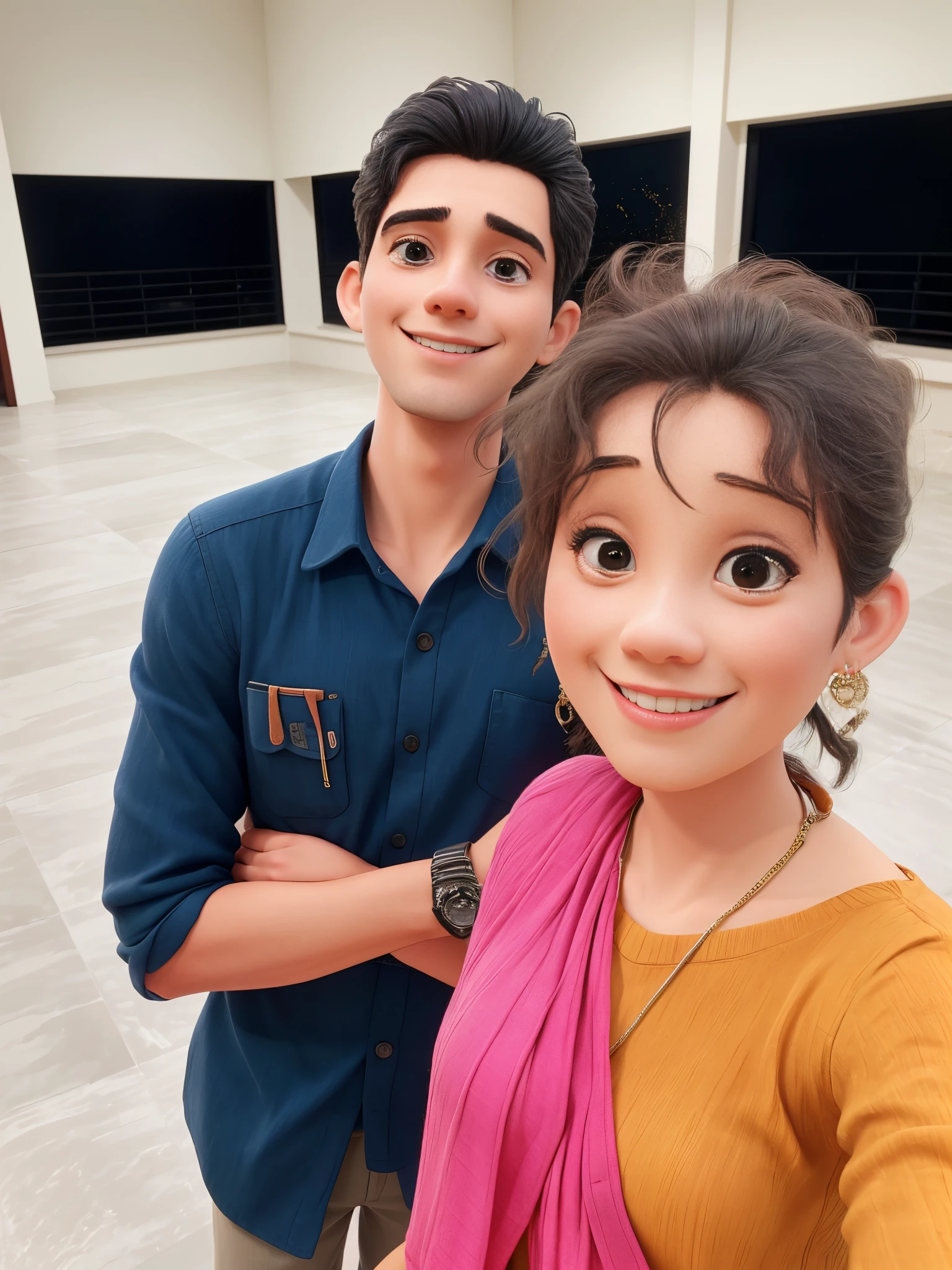 there is a man and woman standing together in a room, 8k selfie photograph, lovely couple, jayison devadas, taken with the best dlsr camera, very very low quality picture, photo taken in 2 0 2 0, candid picture, couple pose, by Max Dauthendey, with a happy expression, in love selfie, with lovely look