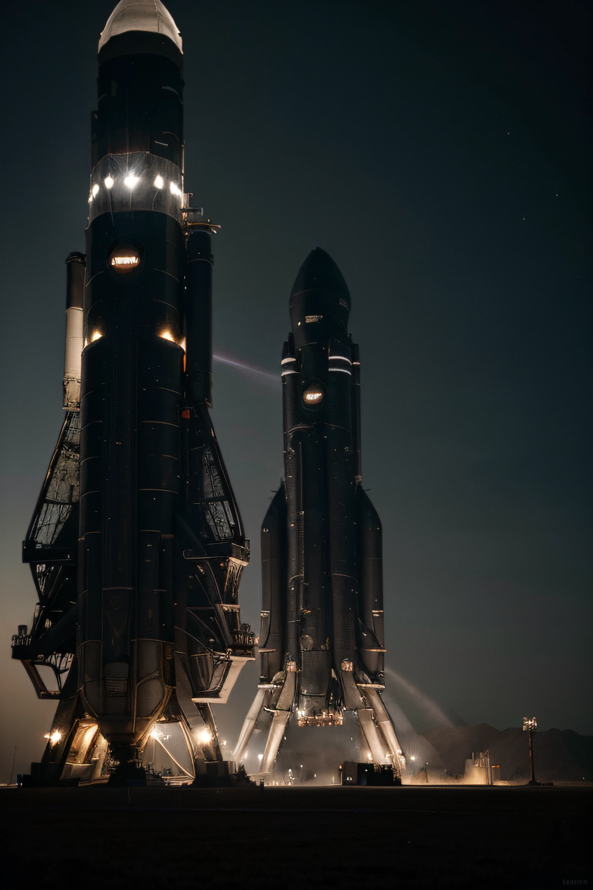 In the dark space, an advanced and high-tech space rocket is far away from the earth, the earth is far away from the picture, the metal texture is strong, the picture is bright, different machines, photography masters, details of the space rocket, ultra-wide angle, ultra-wide angle, high reality, light and dark