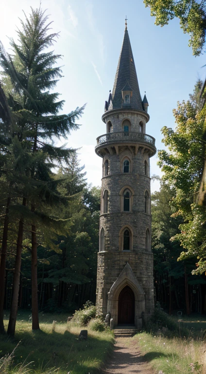a nice wizard tower in the middle of the woods