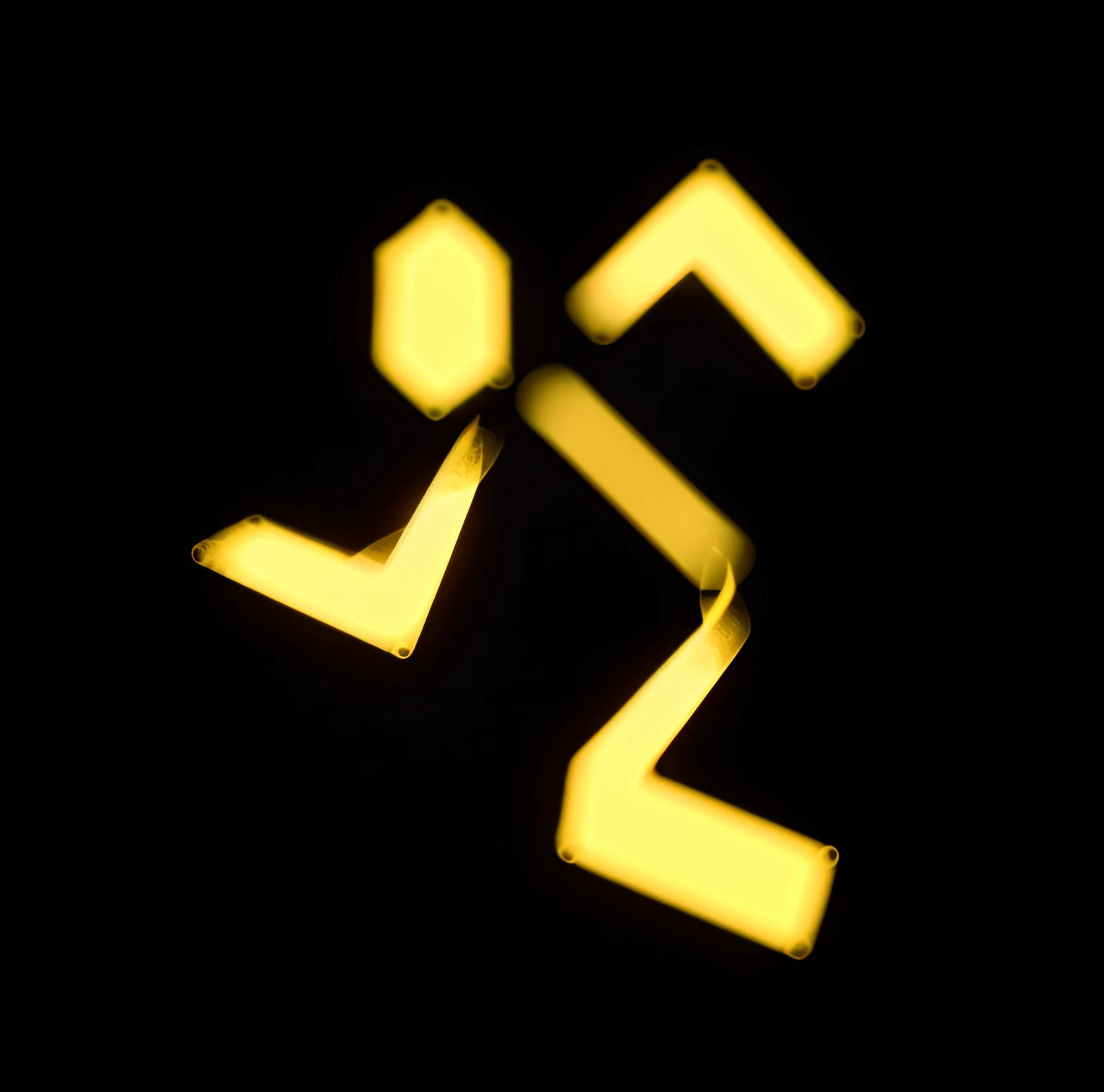a close up of a yellow glow on a black background, symbol, stick figure, running pose, running lights, ancient symbol behind it, artistic depiction, inspired by Bruce Nauman, taken in the late 2000s, spirited, pictogram, by Jean Arp, hieroglyph, medium closeup, on a dark background, olympics