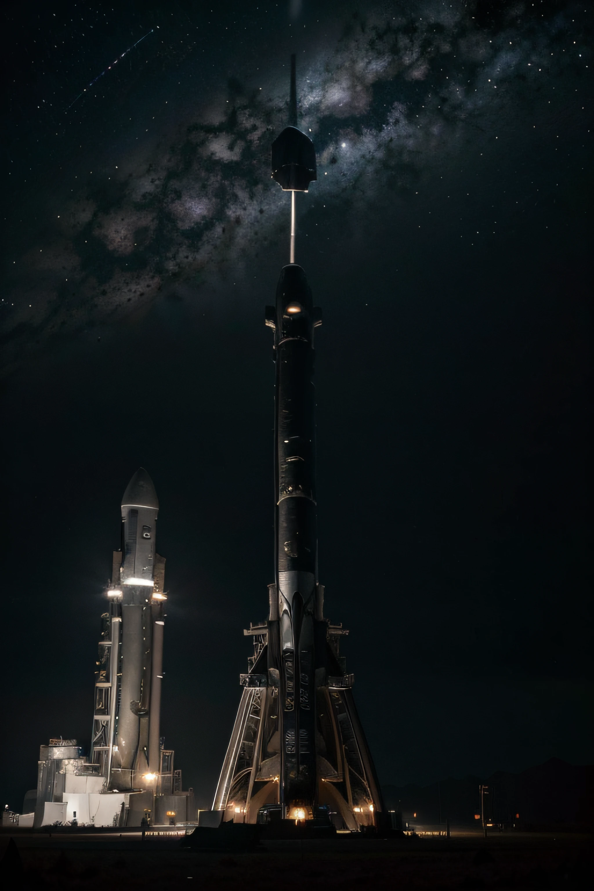 In the dark space, an advanced and high-tech space rocket is far away from the earth, the earth is far away from the picture, the metal texture is strong, the picture is bright, different machines, photography masters, details of the space rocket, ultra-wide angle, ultra-wide angle, high reality, light and dark