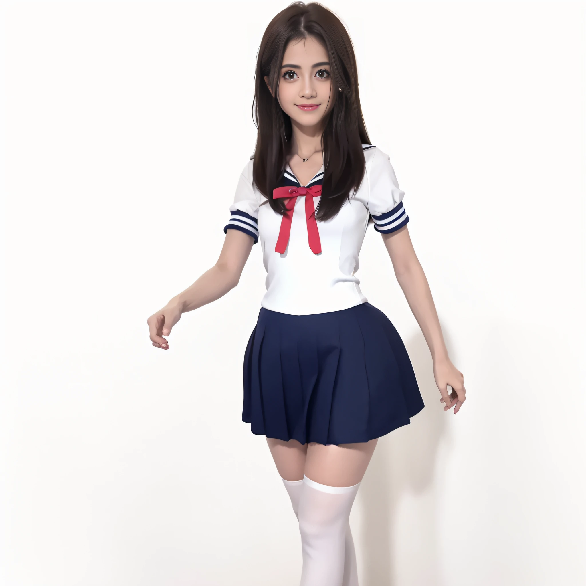 1girl, solamente, (Uniforme escolar:1.4), ojos verdes, vestido, Looking_en_espectador, cuello_cinta, Lindo, piel facial clara, (La mejor calidad), (Obra maestra:1.1)