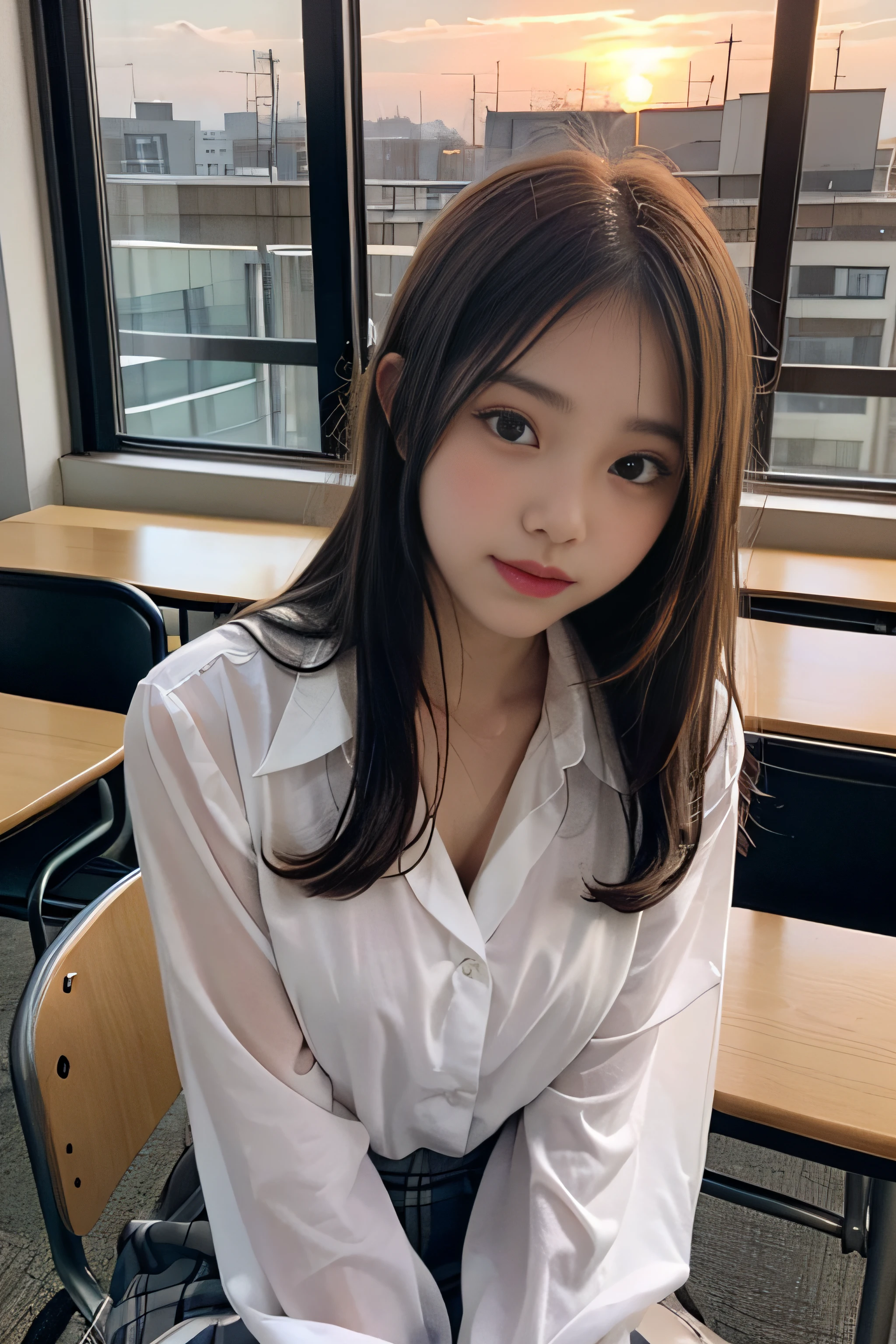 masutepiece, Best Quality, 8K, 18 yo, (Large breasts:1.2), Open your mouth and say something, book shop, cute little, Solo, sad, Full body, Cute, Girly, Delicate girl, Neat and clean beauty, Raw photo, Professional Photography, Portrait, Soft light, Professional Lighting, Back lighting, Sophisticated, Film grain, (Eyes and faces with detailed:1.0), medium length floating hair , Beautiful flowing hair, collared white shirt