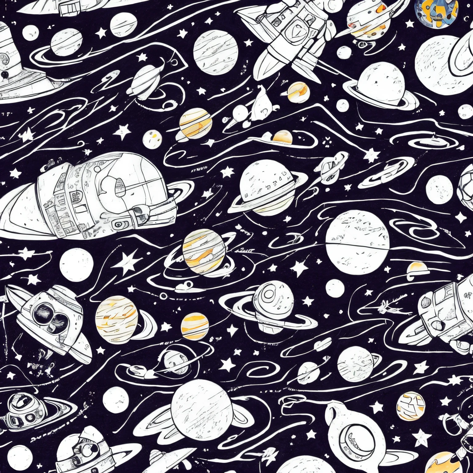 line art drawing, outer space