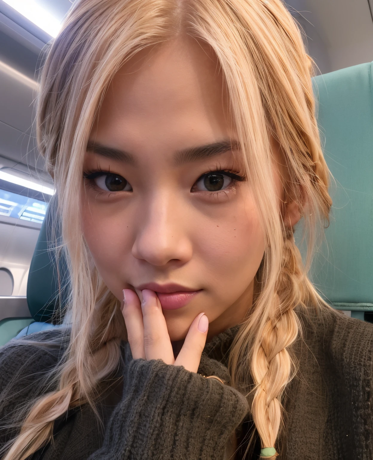 Blonde girl with braided hair sitting on a train looking at the camera, Parque Roseanne do Blackpink, jossi do blackpink, Retrato de Jossi de Blackpink, tzuyu de duas vezes, Lalisa Manoban do Blackpink, jisoo do blackpink, ela tem um rosto bonito, jennie blackpink, Jisoo do Blackpink, Jaeyeon Nam, Jinyoung Canela, cara muito bonita