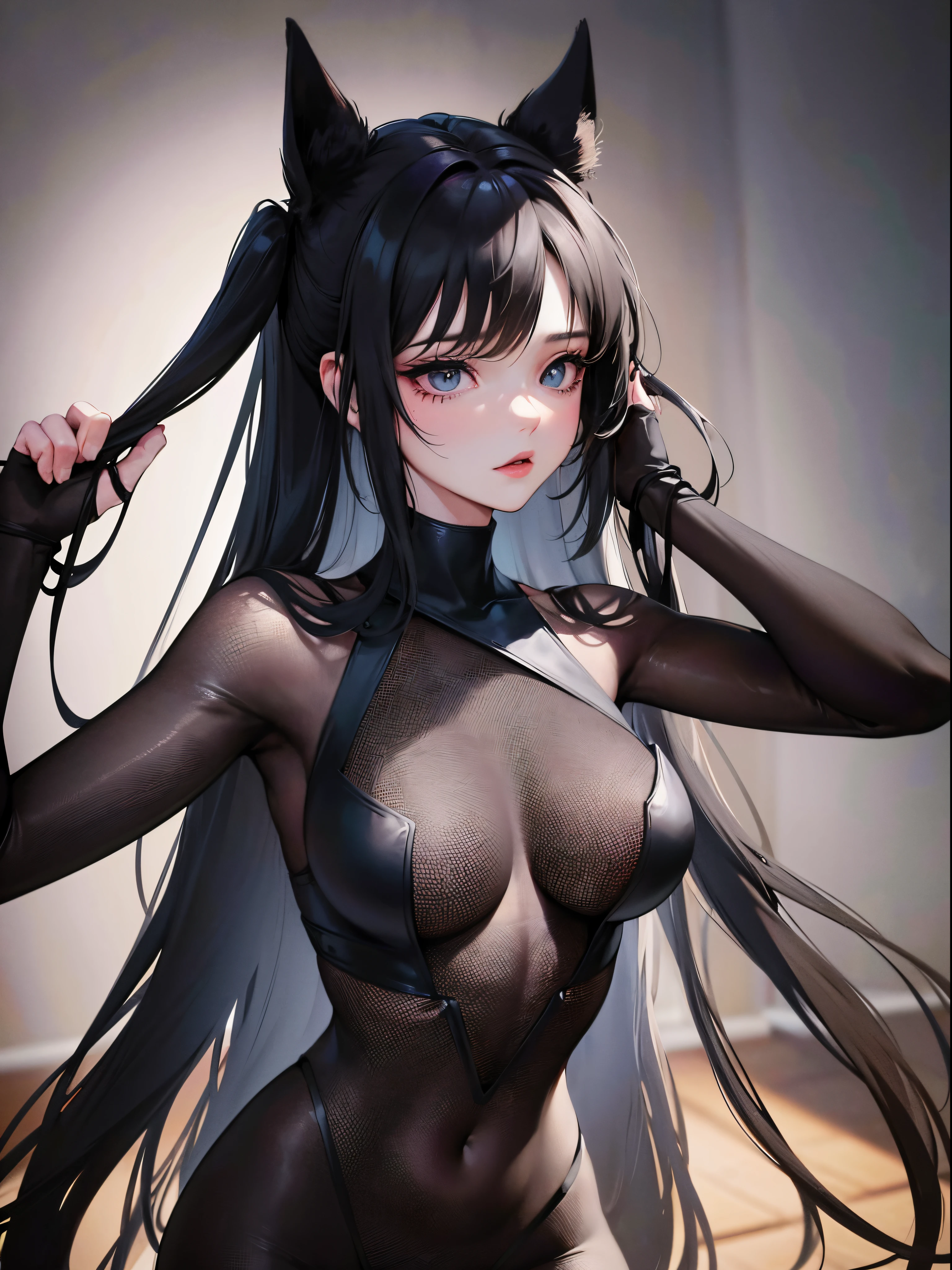 Woman wearing black leggings posing for photo, The head is not exposed，Wearing half-sleeved upper body，[ 4K realism ]!!, [ 4K realism ]!!!, [ 4K digital art ]!!, Realistic shadow perfect body, realisticlying!!!!!!! art-style, photorealistic anime, by Shitao, Popular topics on cgstation, Casual pose, realistic anime 3D style