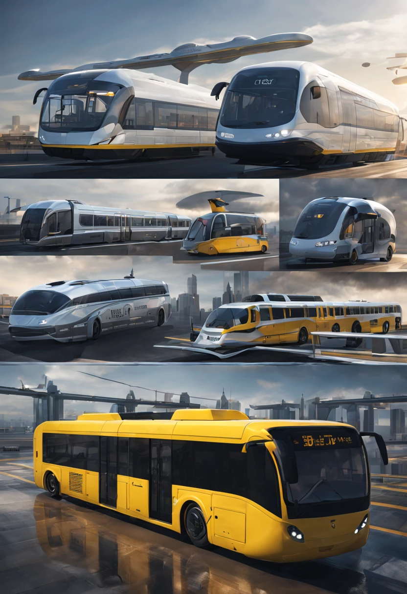 Bus,cabs,hsr,trains,air vehicle, futuristic, ultra detailed