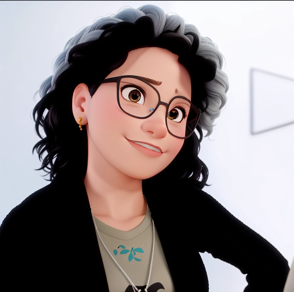 Uma mulher branca com cabelos negros, no estilo Disney Pixar, alta qualidade, melhor qualidade