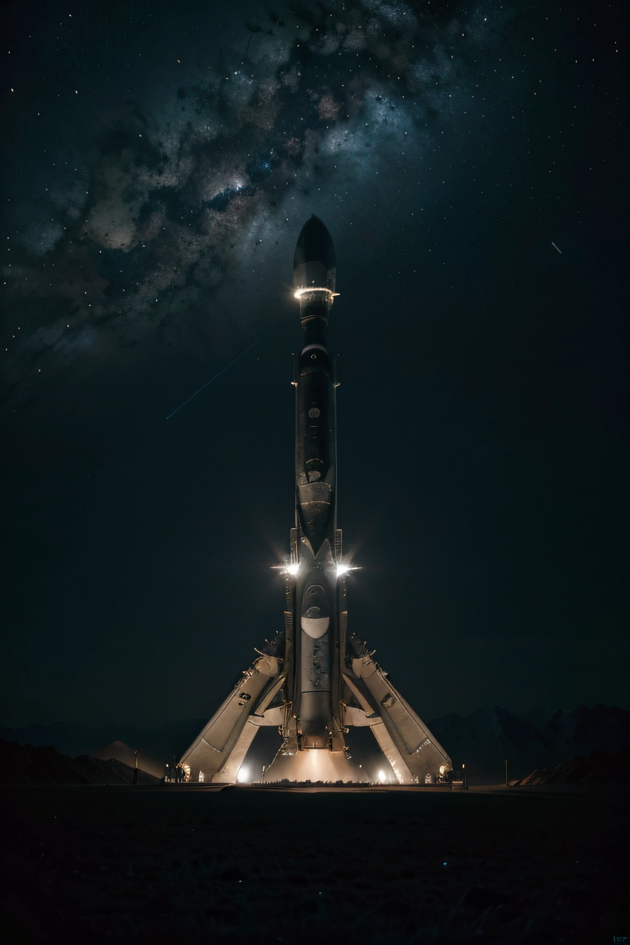 In the dark space, an advanced and high-tech space rocket is far away from the earth, the earth is far away from the picture, the metal texture is strong, the picture is bright, different machines, photography masters, details of the space rocket, ultra-wide angle, ultra-wide angle, high reality, light and dark