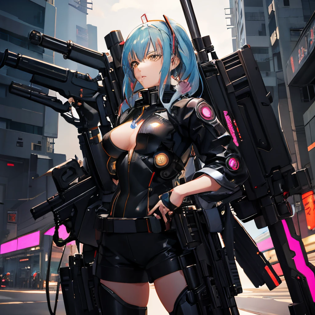 Anime girl with a gun and a gun in her hands, Cyberpunk anime girl mecha, Digital Cyberpunk Anime Art, Cyberpunk Anime Girl, female cyberpunk anime girl, Girl in Mecha Cyber Armor, 动漫赛博朋克艺术, digital cyberpunk - anime art, best anime 4k konachan wallpaper, cyberpunk anime art, anime cyberpunk, modern cyberpunk anime, Mechanized soldier girl,The ultra -The high-definition,realistic,Well-proportioned face,８K,Ultra-realistic, ultra-high definition, highly saturated, photorealistic, realistic faces, synthetic, machine city, A beautiful, A colorful