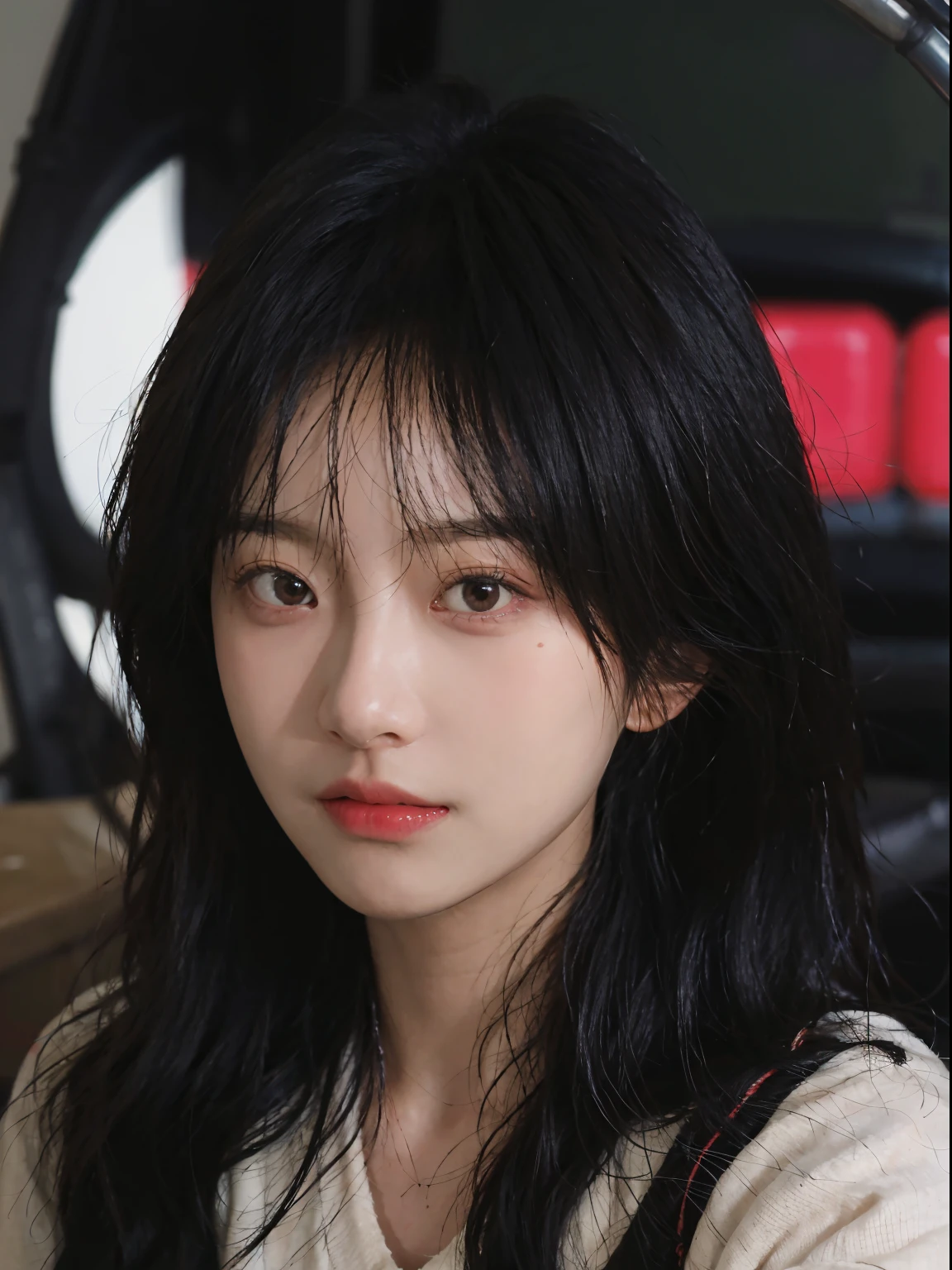 best quality, ultra high resolution, (realistically:1.4),cute hairpin,Baoyu Girl,Standing in the wedding hall,(flat chest:1.2) ,A pair of clear and charming peach blossom eyes,Royal sister,The sun shines on the face,Big wavy hairstyle,(necklace:1.2),(White skin:1.4),a sense of atmosphere,a beautiful girl,looking directly at the viewer, Close-up cleavage ,(lifelike:1.4),1 girl,Sexy,(Upper body:1.4),(wet),(:1.2)