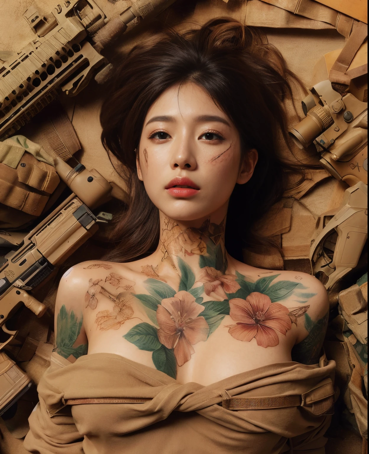 Realistic skin textures、The tattoo、automatic rifle