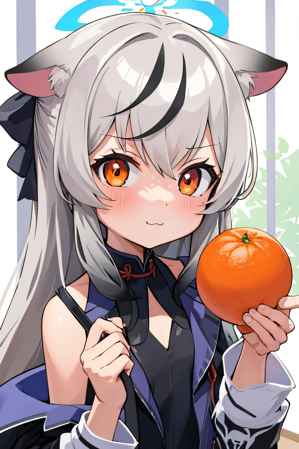 masterpiece, best quality, ultra-detailed, 1girl, kokona, indoors, orange eyes, :3,face, close-up