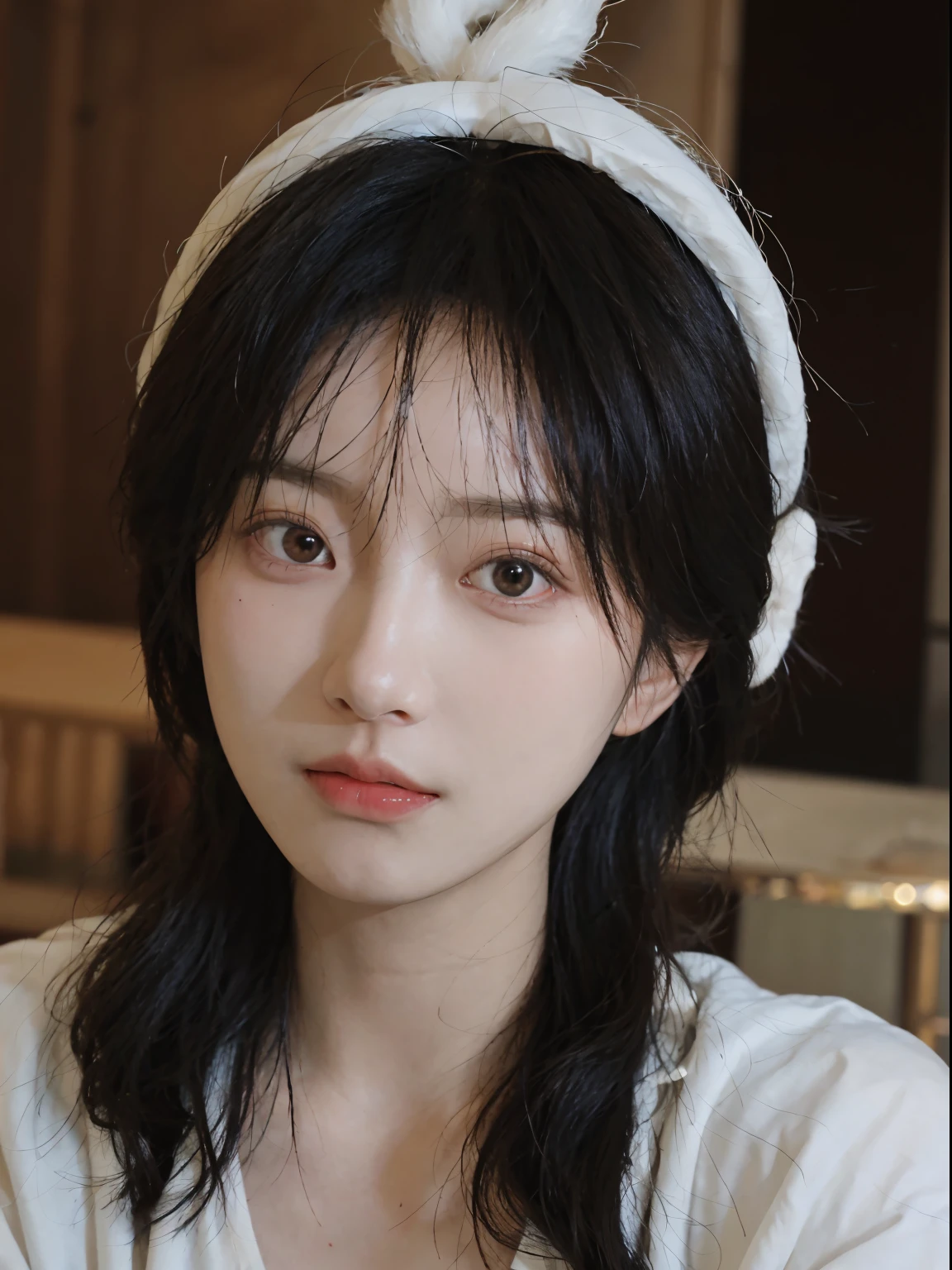 Best quality, 超高分辨率, (realistically:1.4),A woman in a white top poses for a photo, 🤤 girl portrait, beautiful Korean women, gorgeous young korean woman, Korean girls, ulzzangs, Young and cute Korean face, Cute and delicate face, Cute and delicate face of girl, beautiful young korean woman, Young cute asian face, Pale round face, Cute Korean face, Beautiful Asian Girls