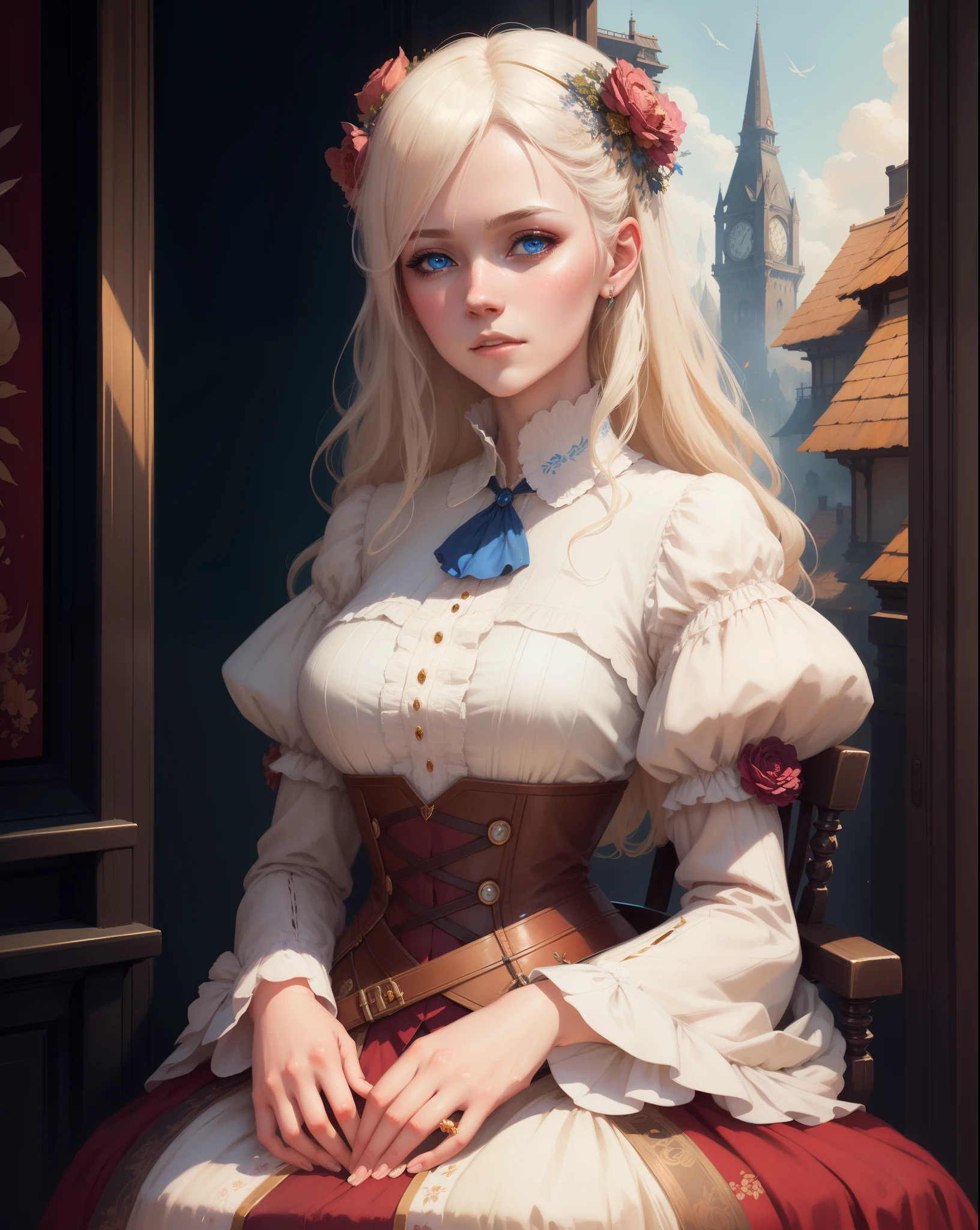 there is a woman in a dress posing for a picture, artwork in the style of guweiz, fantasy art style, in the style of bowater, beautiful character painting, loish and wlop, guweiz, alexandra fomina artstation, princess portrait , fantasy victorian art, 8k high quality detailed art, fantasy art portrait, fantasy portrait, platinum blonde haired woman with delightful features and blue eyes
