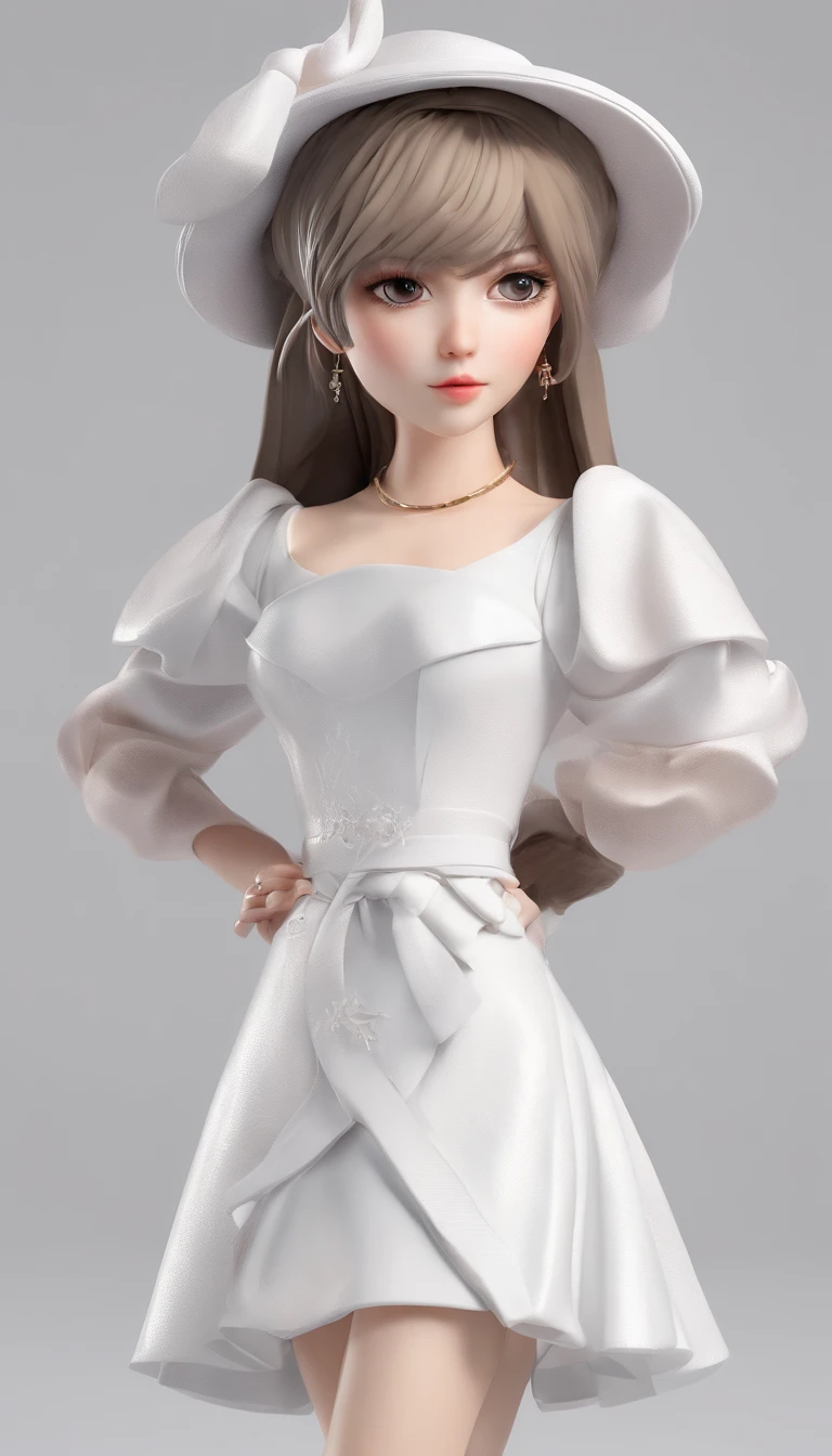 Super cute girl IP by pop mart, Bright Eyes, Cherub, little white skirt, clay, models, blind box toys, glossy and delicate, clean background, good shine, full body, 3D rendering, OC rendering, best quality, 4K, super detail --ar 3:4 50 --niji 5 --q 2 --s 2
