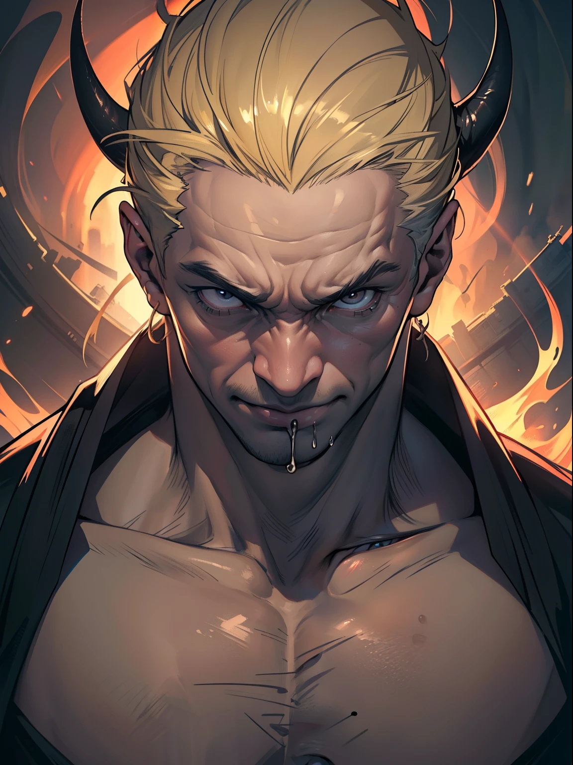 (Best quality at best,4K,8K,A high resolution,tmasterpiece:1.2),ultra - detailed,(actual,realistically,realistically:1.37),Sinister Monk,Exaggerated expressions,Eighteen levels of hell,Face distortion,Drooling direct,