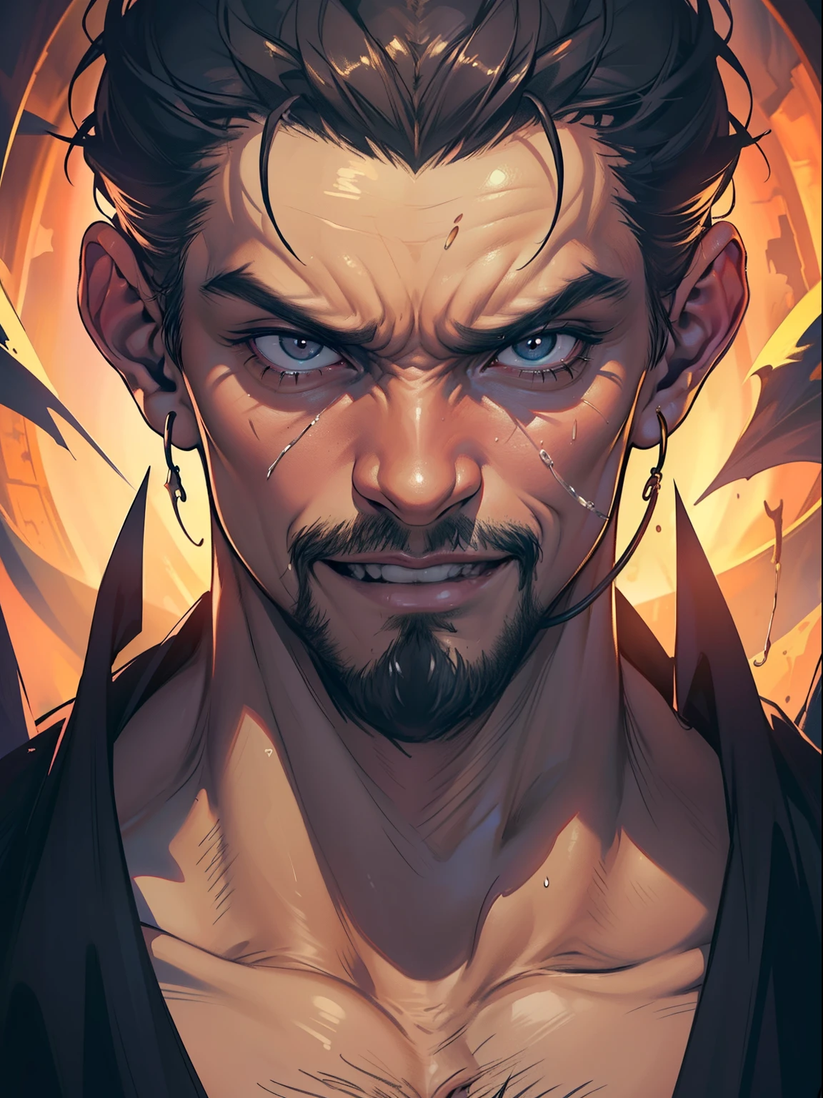 (Best quality at best,4K,8K,A high resolution,tmasterpiece:1.2),ultra - detailed,(actual,realistically,realistically:1.37),Sinister Monk,Exaggerated expressions,Eighteen levels of hell,Face distortion,Drooling direct,