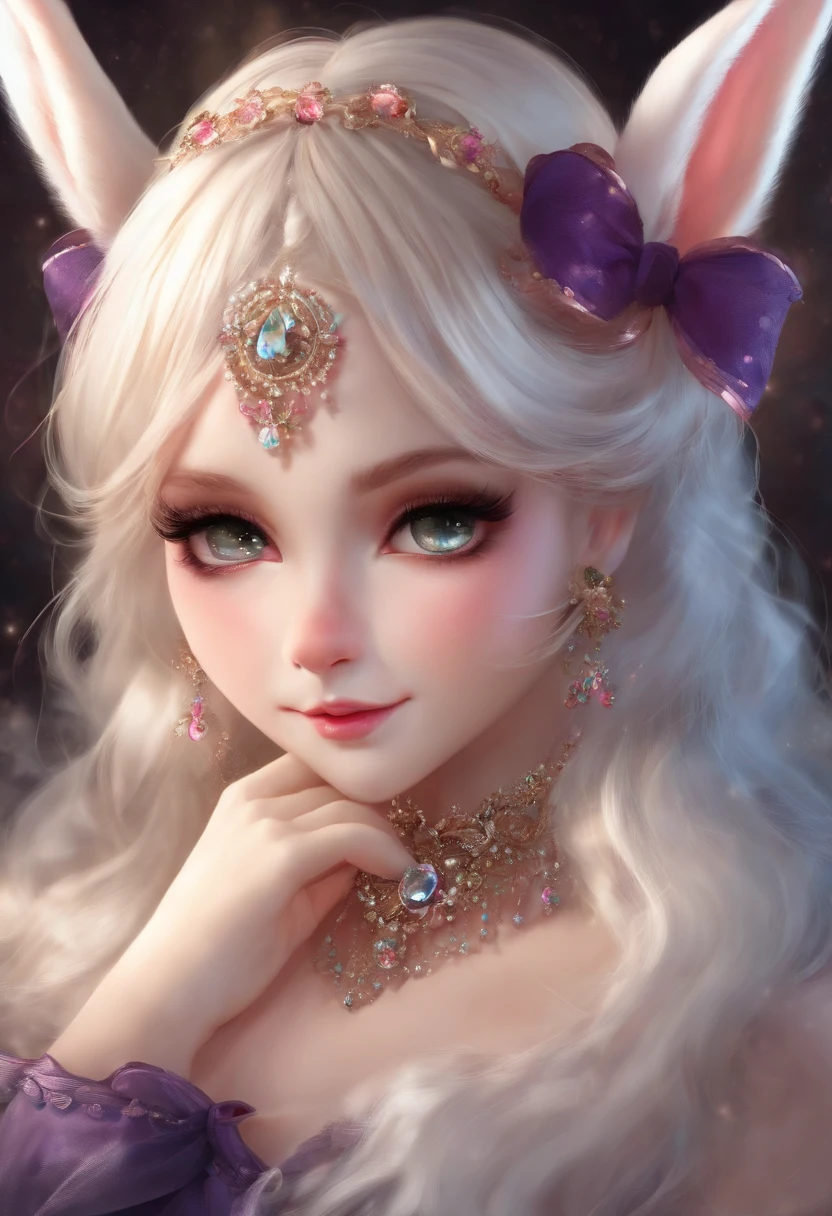 rabbite, hair bow, grin, mean, tiara, looking at viewer,