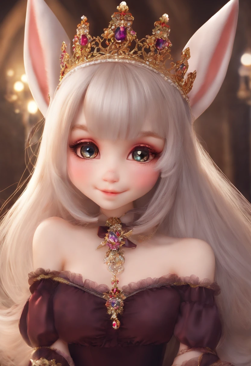 rabbite, hair bow, grin, mean, tiara, looking at viewer,