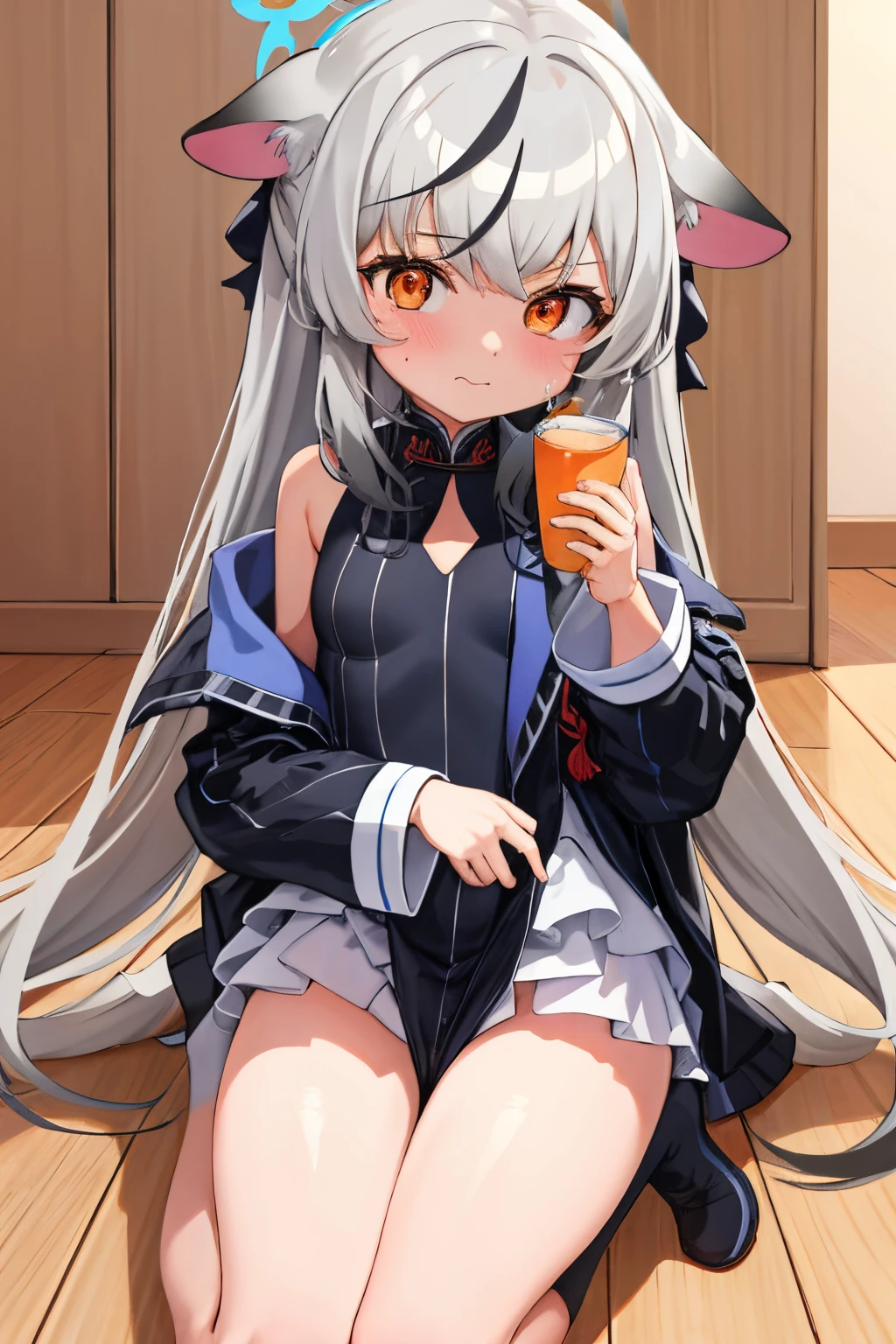 anime girl sitting on a bench with a cup of coffee, small loli girl, anime girls drink Energy drink, Anime monster girl, small curvaceous loli, style of anime》, Anime girl with long hair, anime moe art style, anime girl with cat ears, Loli, Cute anime girl, cute anime catgirl, the anime girl is crouching, An anime girl