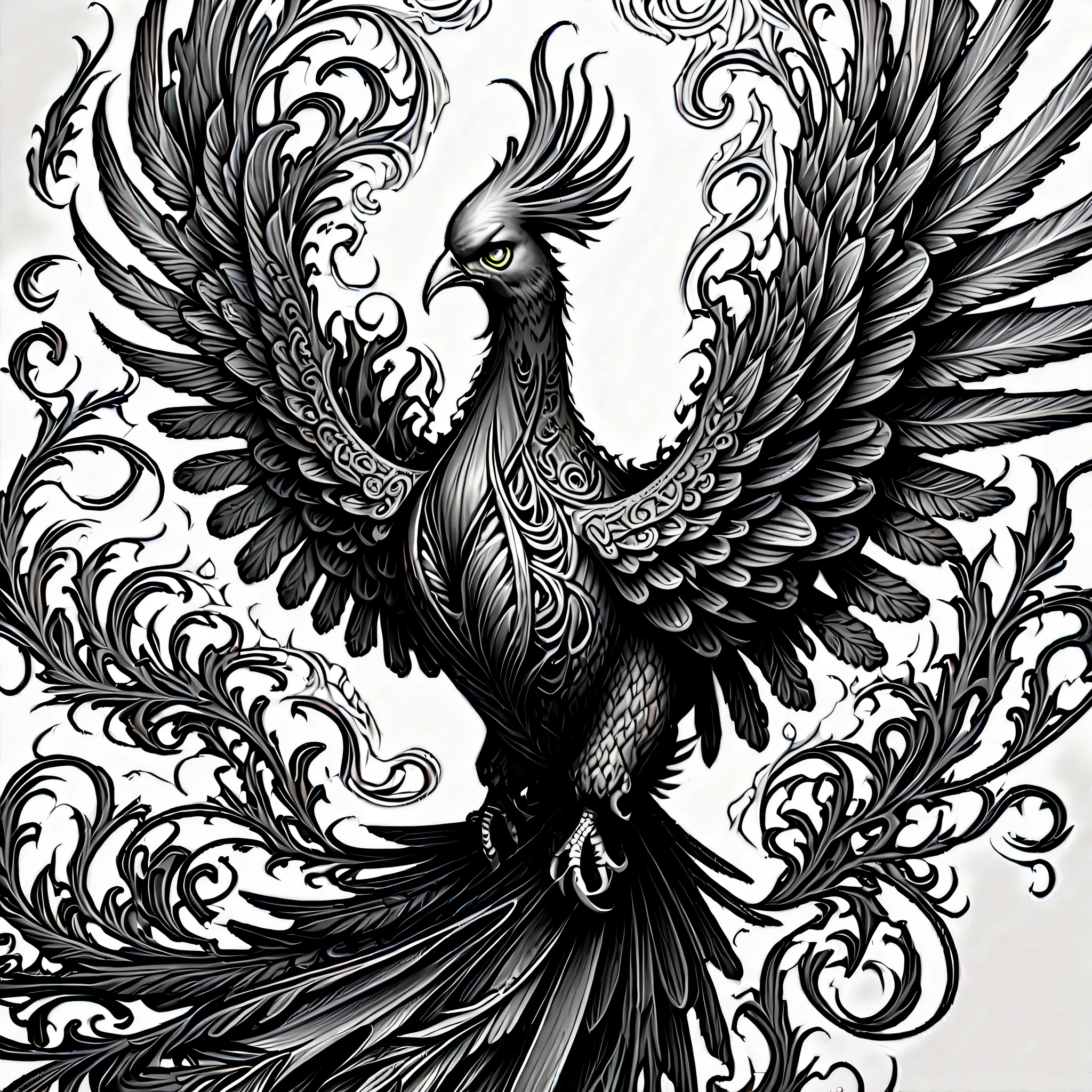 (((detail phoenix:1.1))), around flame, (((intricate insane line:1.4))), (((pencil_sketch:1.3))), (((highly quality:1.3))),