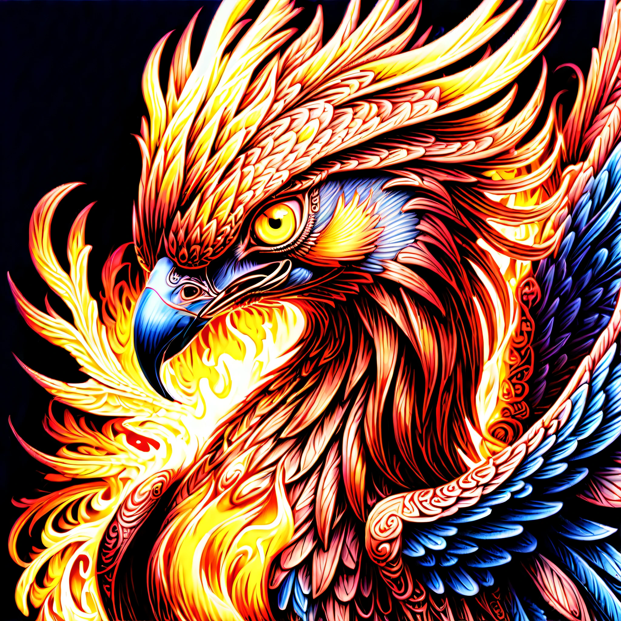 (((detail phoenix:1.1))), around flame, (((intricate insane line:1.4))), (((color_pencil_illustration:1.3))), (((highly quality:1.3))),