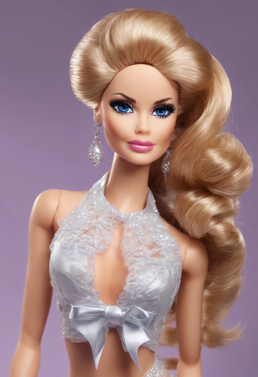 Flawless Plastic barbie, arrogant, confident, hair bow, evil smirk, mean, thin, bikini, tiara, looking at viewer, from below, masterpiece,