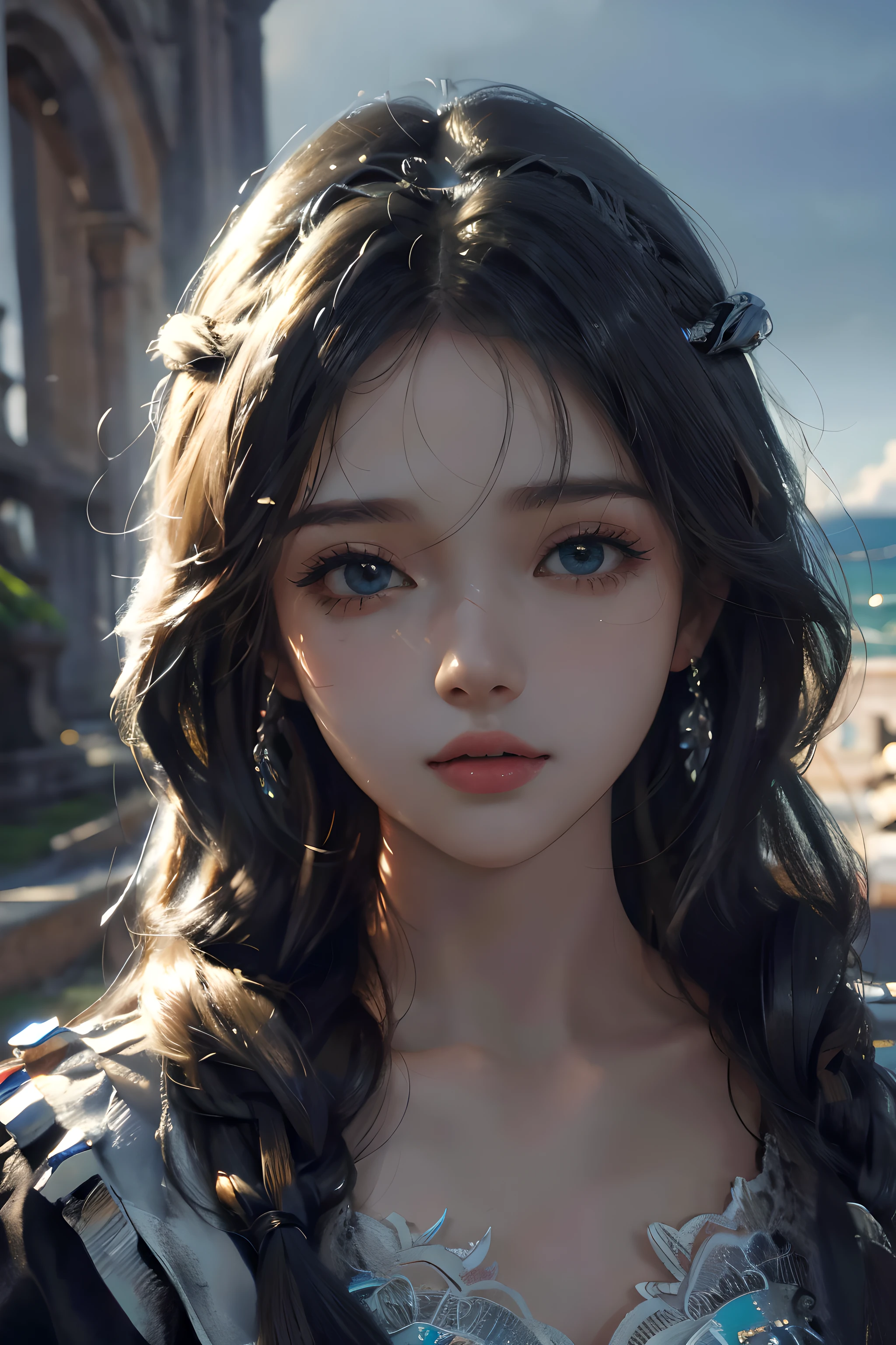 (melhor qualidade, 4k, highres, ultra-detalhado), cores vivas, de cabelos castanhos, olhos azuis escuros, foco nítido