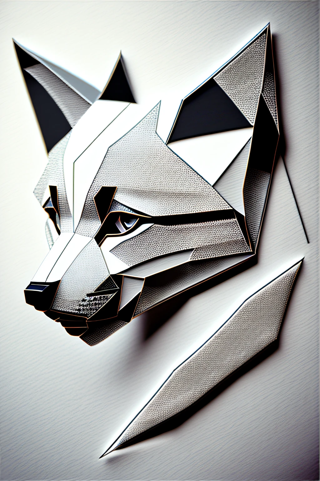low poly line art of wolf_pup_head_and_face, delicate stroke, pencil pen drawing, from side,
