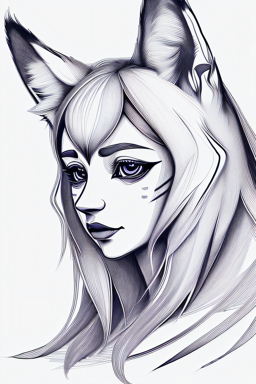 vector line art of wolf_pup_head, artistic detail, delicate stroke, ballpoint pen sketch,