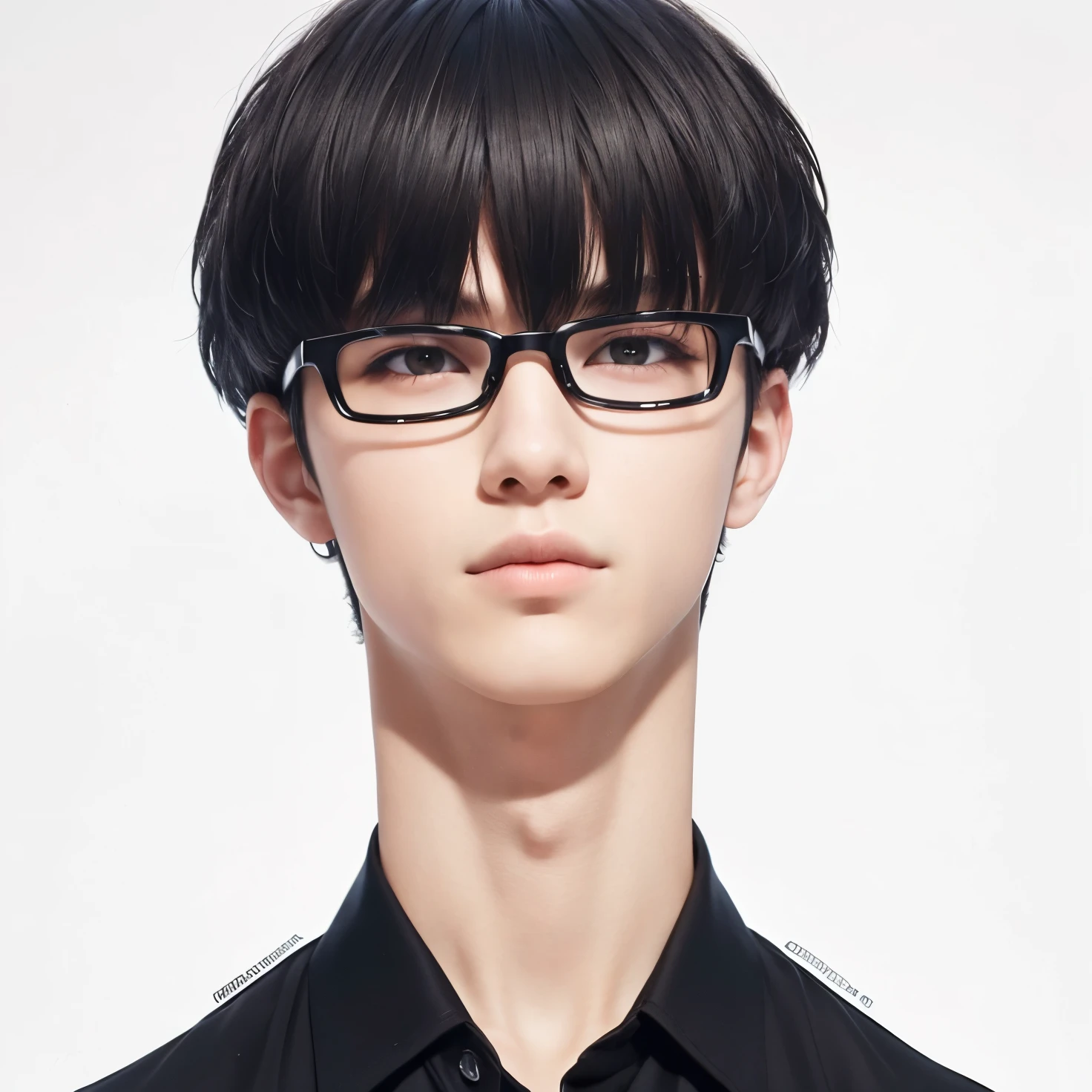 A age boy with short, realistic black hair, the same realistic hairstyle, realistic handsome face, realistic cool expression, adapt the same realistic clothes, realistic glasses, realistic light, realistic shadows, realistic background, very good image results, 4k, ultra detailed, realistic