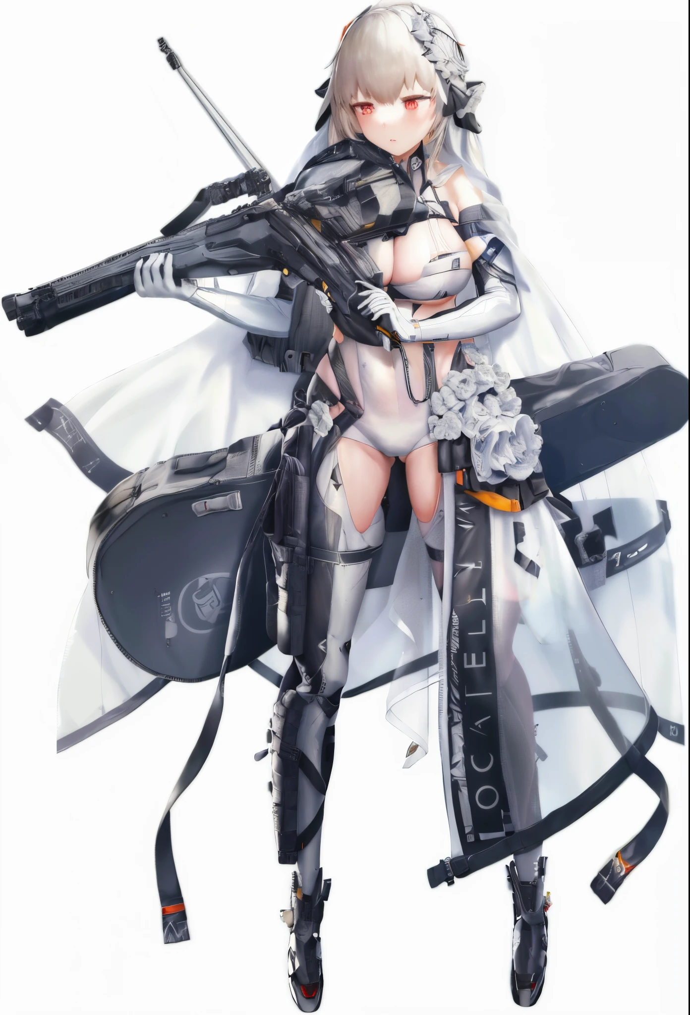a woman in a white dress and black boots holding a gun, from girls frontline, fine details. girls frontline, from arknights, girls frontline style, from the azur lane videogame, azur lane style, girls frontline cg, girls frontline universe, m4 sopmod ii girls frontline, characters from azur lane, mechanized valkyrie girl, girls nikke