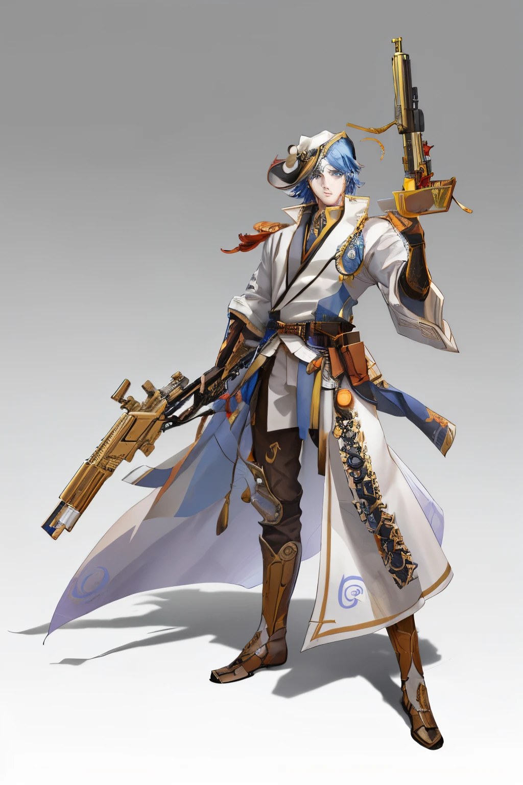 a close up of a person with a gun and a hat, feng zhu concept art, author:Yang Jin, author:heroes, By senior character artist, Epic and beautiful character art, author:Zhou Chen, Stunning character art, by Wuzhun Shifan, Stunning 8K character concept art, chengwei pan on artstation, Kushat Krenz Key Art Men