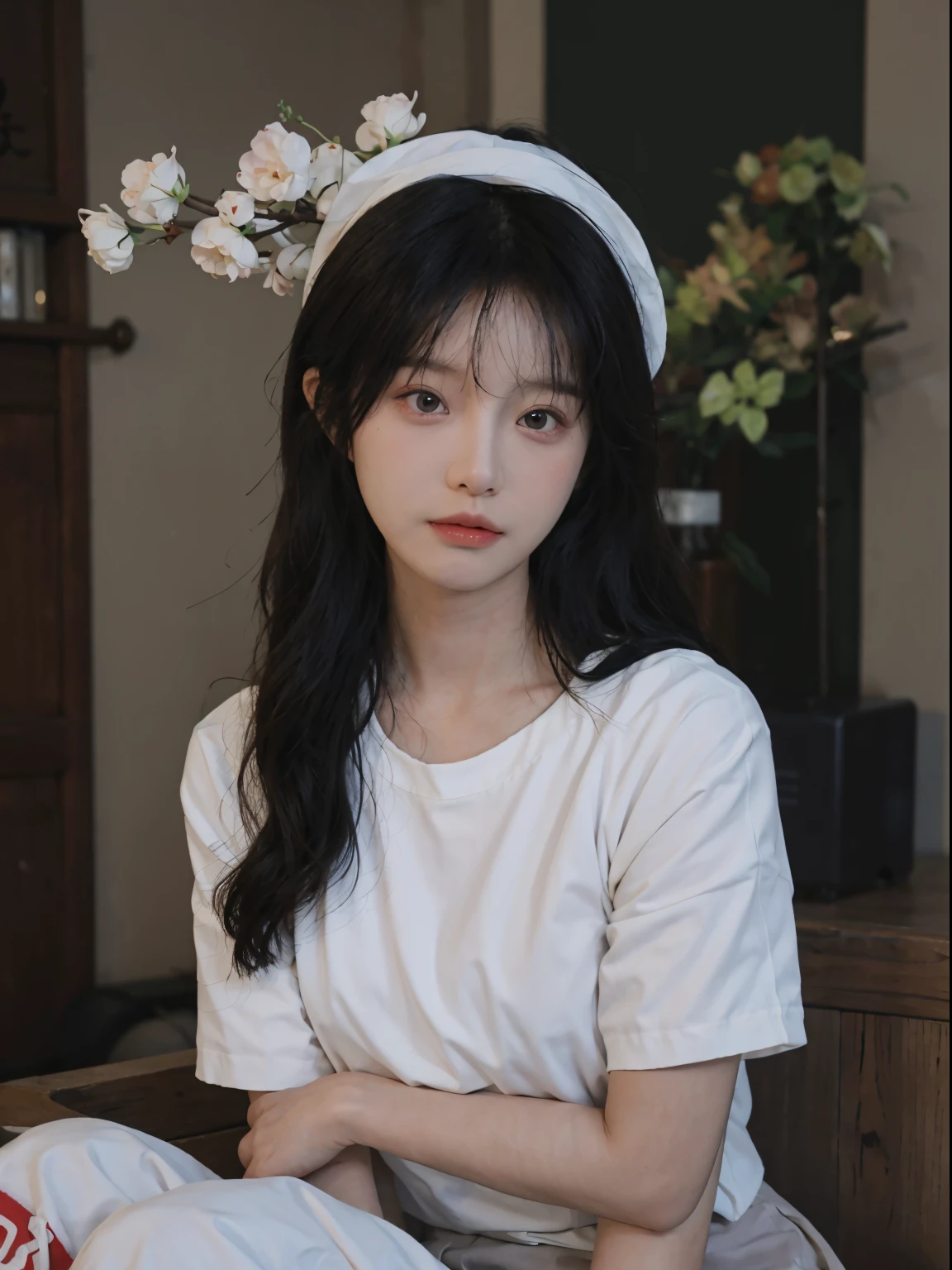 Best quality at best, 超高分辨率, (realistically:1.4),A woman in a white top poses for a photo, 🤤 girl portrait, beautiful Korean women, gorgeous young korean woman, Korean girls, Urzans, Young and cute Korean face, Cute and delicate face, Girls' avatar is cute and exquisite, beautiful young korean woman, Young and cute asian face, Pale round face, Cute Korean face, Beautiful Asian Girls