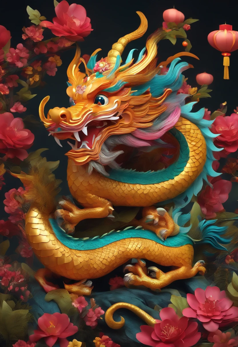 Chinese dragon cute 3D three-dimensional colorful multi-level new year