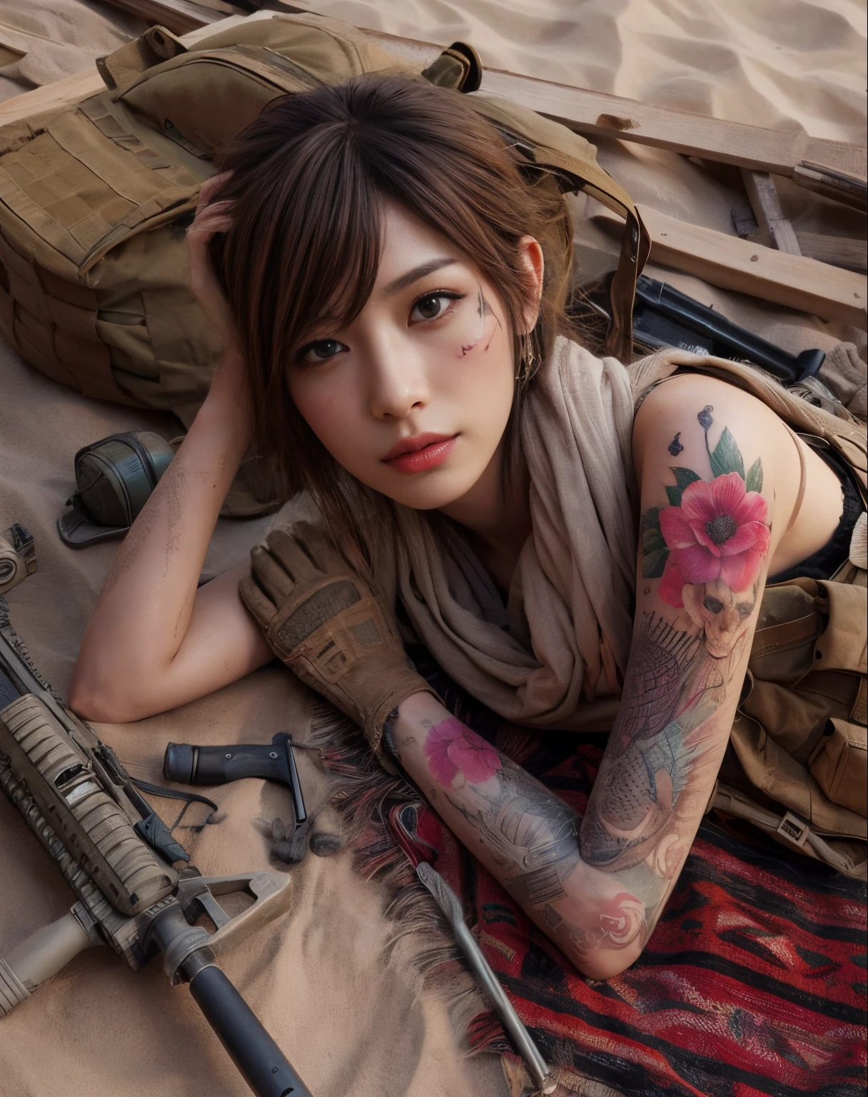 Realistic skin textures、realistic automatic rifle、The tattoo