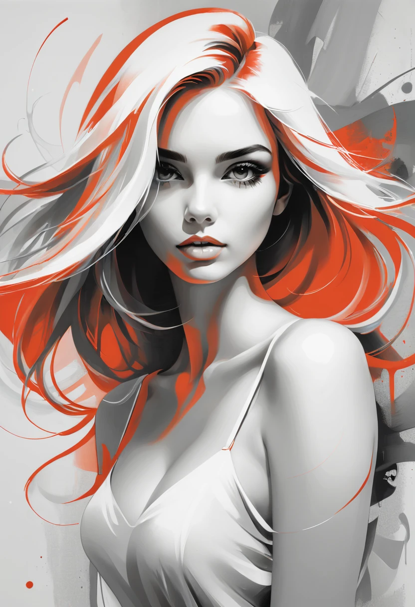 line art，Mono Color，A beautyful girl，abstract painting