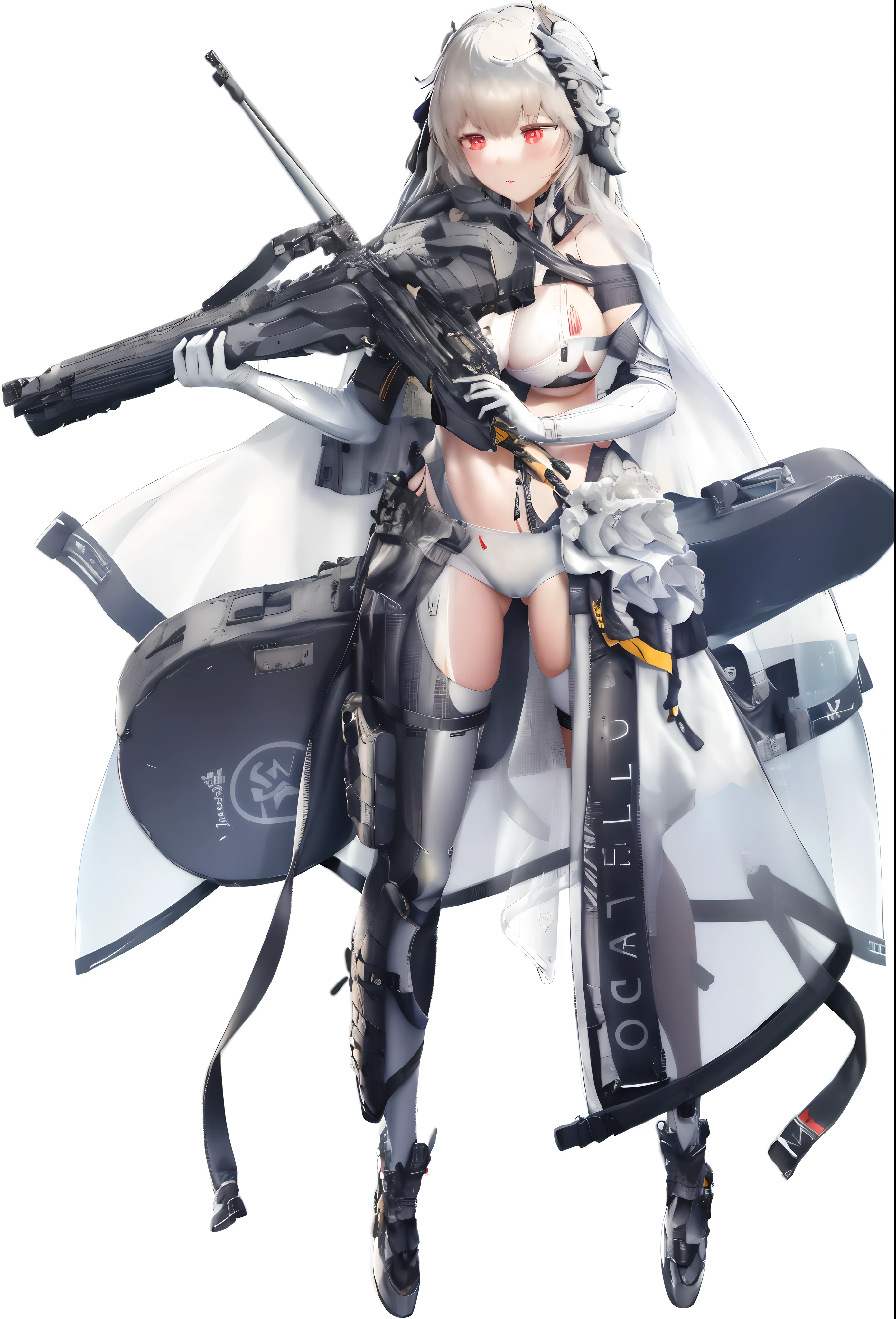 a woman in a white dress and black boots holding a gun, from girls frontline, fine details. girls frontline, from arknights, girls frontline style, from the azur lane videogame, azur lane style, girls frontline cg, girls frontline universe, m4 sopmod ii girls frontline, characters from azur lane, mechanized valkyrie girl, girls nikke