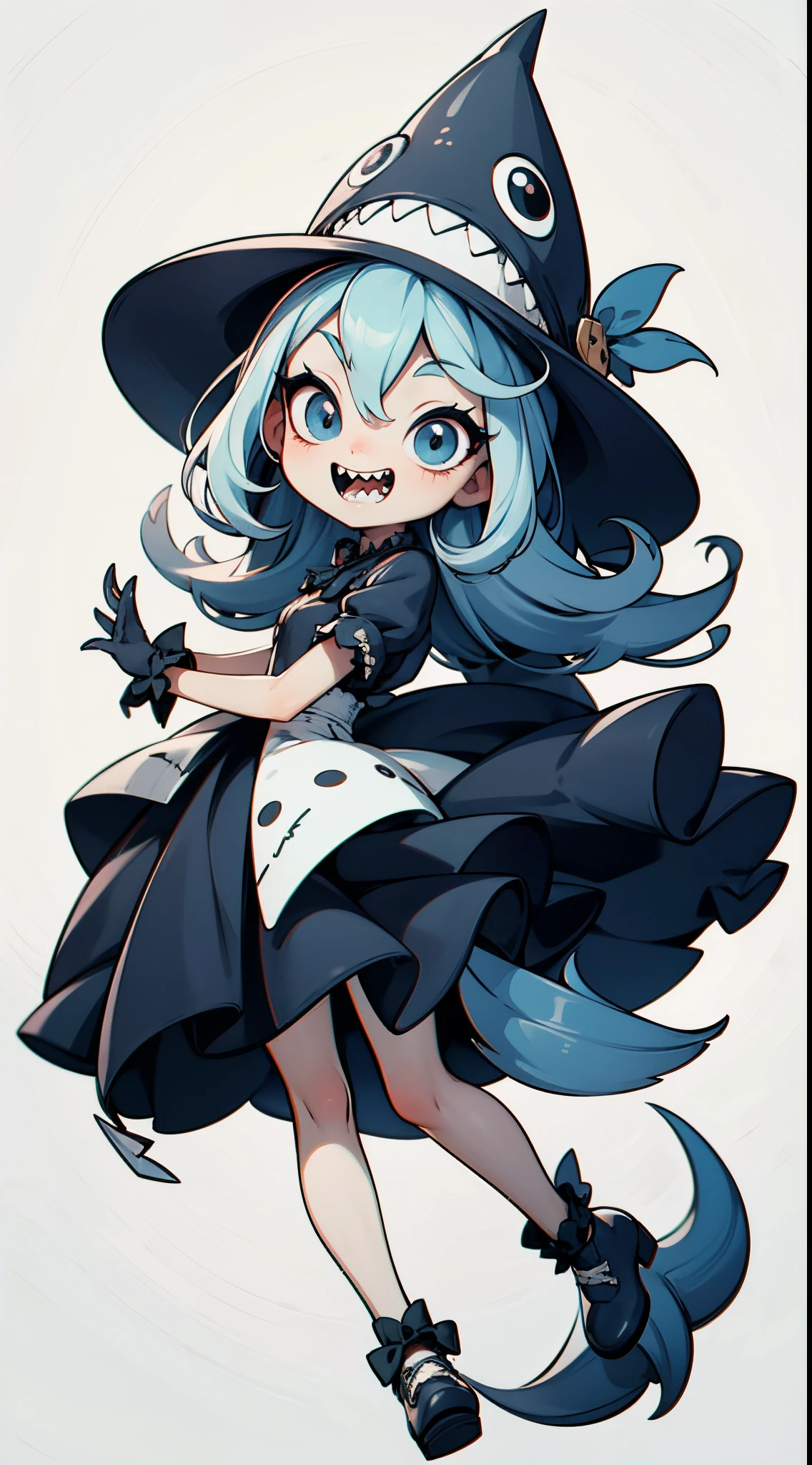 digitalart、Personification of the Frill shark、Yuru Chara Style、The hat is characteristic、sharp teeth