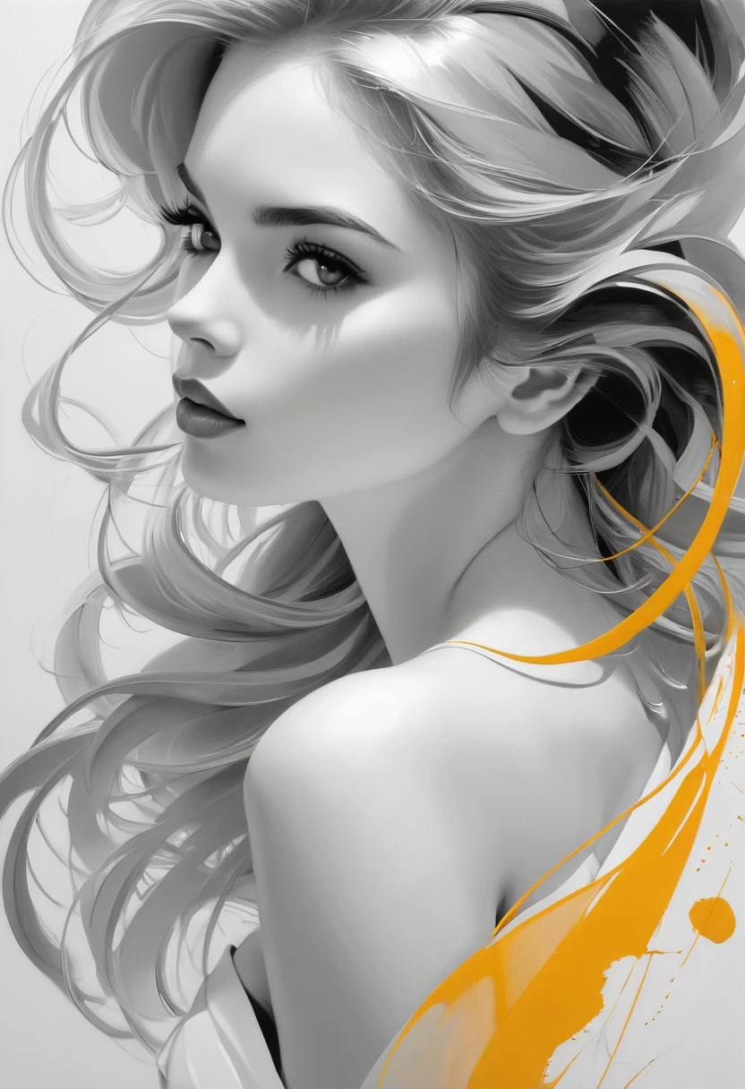 (line art:1.5)，Mono Color，A beautyful girl，abstract paintings