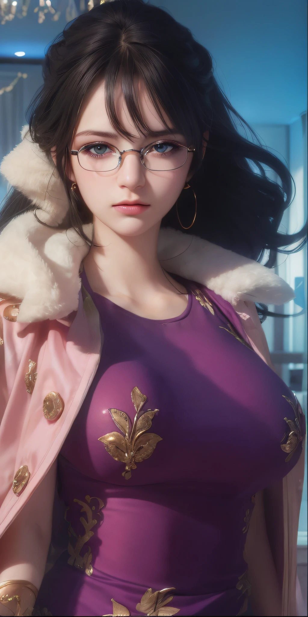 Best quality, masterpiece, ultra high res, (photorealistic:1.37), raw photo, 1girl, long hair, beautifull eyes, beautifull face, detailed eyes and face, t-shirt, dynamic lighting, in the dark, deep shadow, low key, cowboy shot, light blue hair, glasses