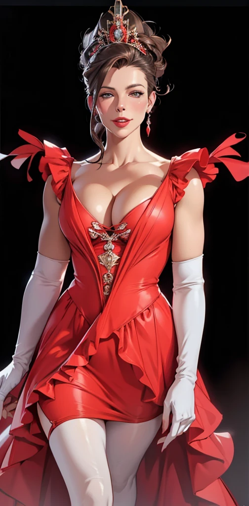 milf, mature female, busty, huge boobs, huge breasts, hentai, high detail, close up, symmetrical, high quality, absurdres, high res, ultrasharp, 8K, masterpiece, extreme attention to detail, perfect face,Realistic, (masterpiece, top quality, best quality,) very detailed, most detailed, (1woman:1.3), nsfw, smile, red lips, a woman in red victorian era ball gown, kate beckinsale face, long hair