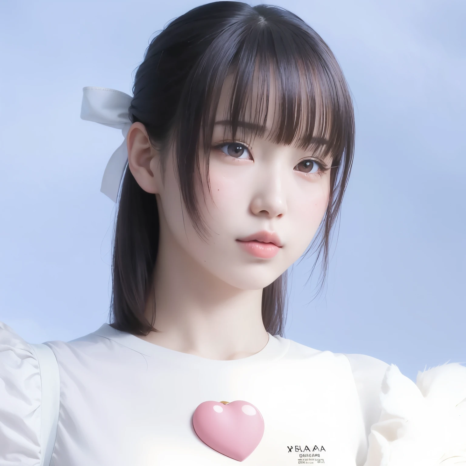 there is a woman with a heart shaped object on her face, Efecto anaglifo Ayami Kojima, Retrato realista kawaii, Chiho, Kotegawa Yui, Yoshitomo Nara, Sui Ishida con cabello negro, Sakimi Chan, Peinado blanco de corte hime, Chica de anime en la vida real, realistic young gravure idol