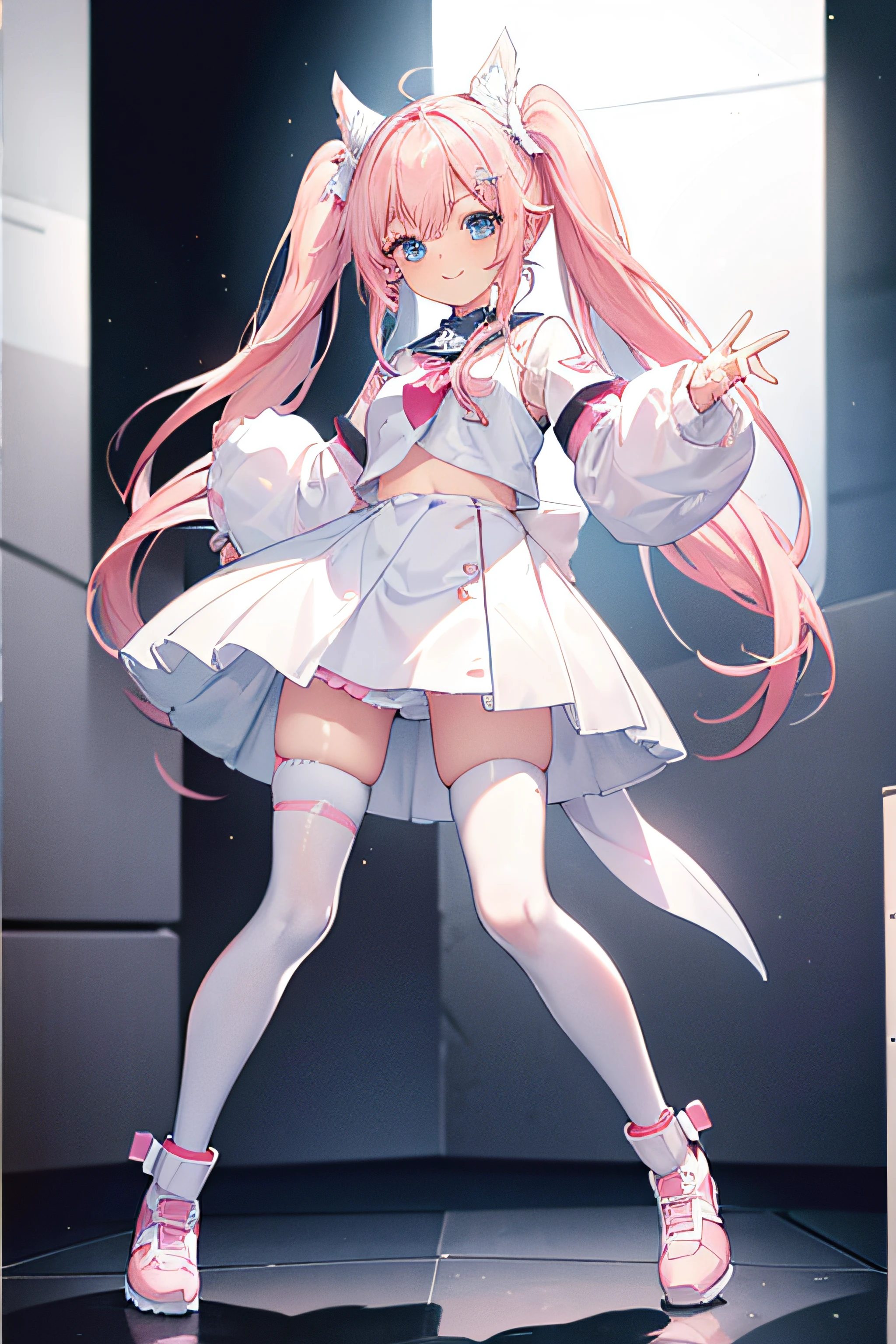 Anime girl in a short skirt and white top posing for a picture - SeaArt AI